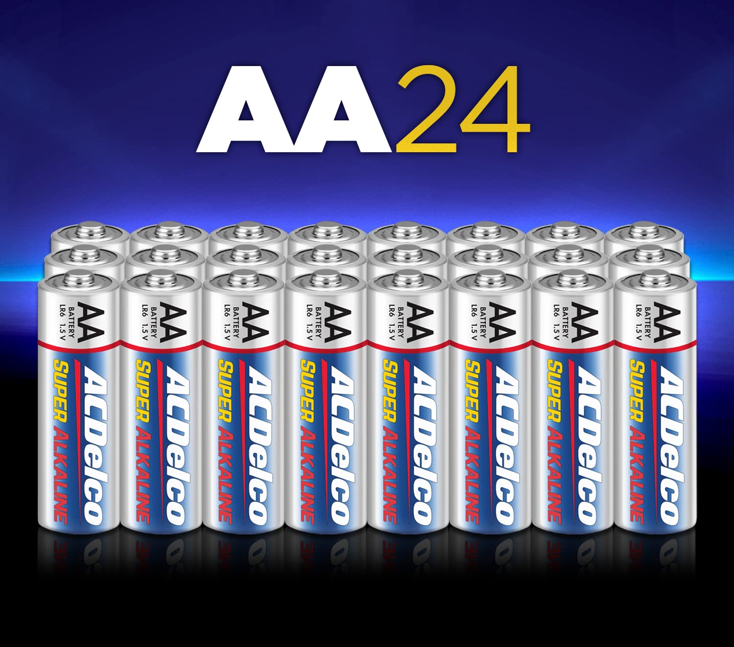 Acdelco 24 Count Aa Batteries, Maximum Power Super Alkaline Battery, 10 Year Shelf Life, Recloseable Packaging