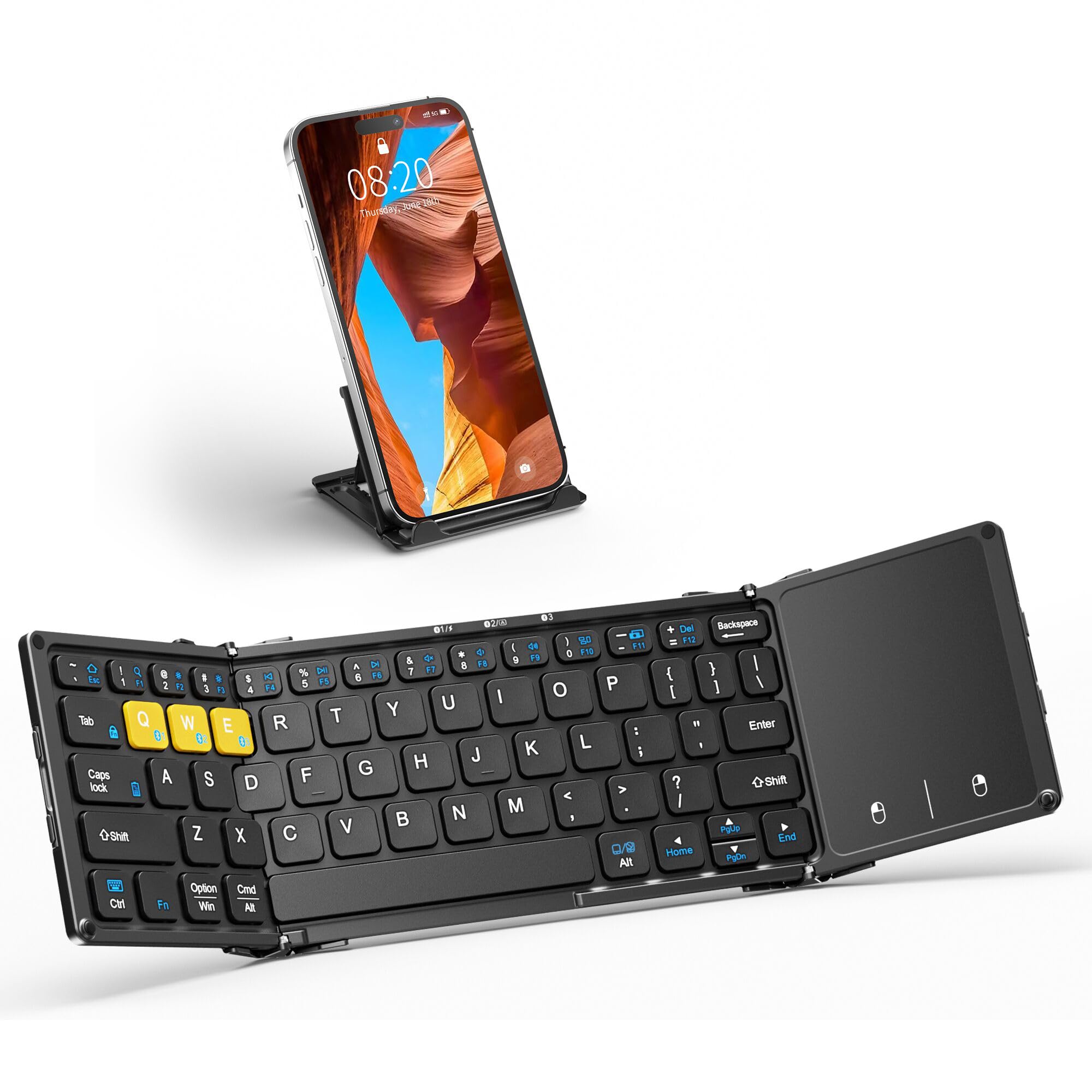 Artciety Foldable Bluetooth Keyboard, Wireless Portable Keyboard With Larger Touchpad, Pocket Sized Folding Travel Keyboard For 