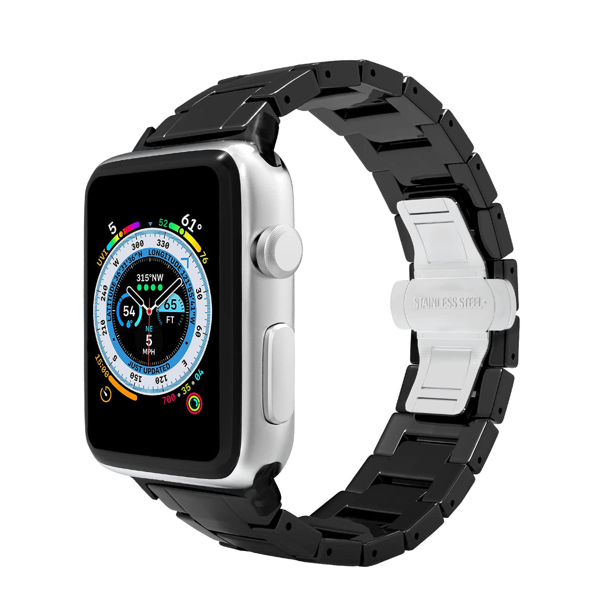 Aottom Watch Band Compatible For Apple 42Mm 44Mm 45Mm Ceramic Iwatch Band Women Men Stainless Steel Metal Butterfly Buckle Sport