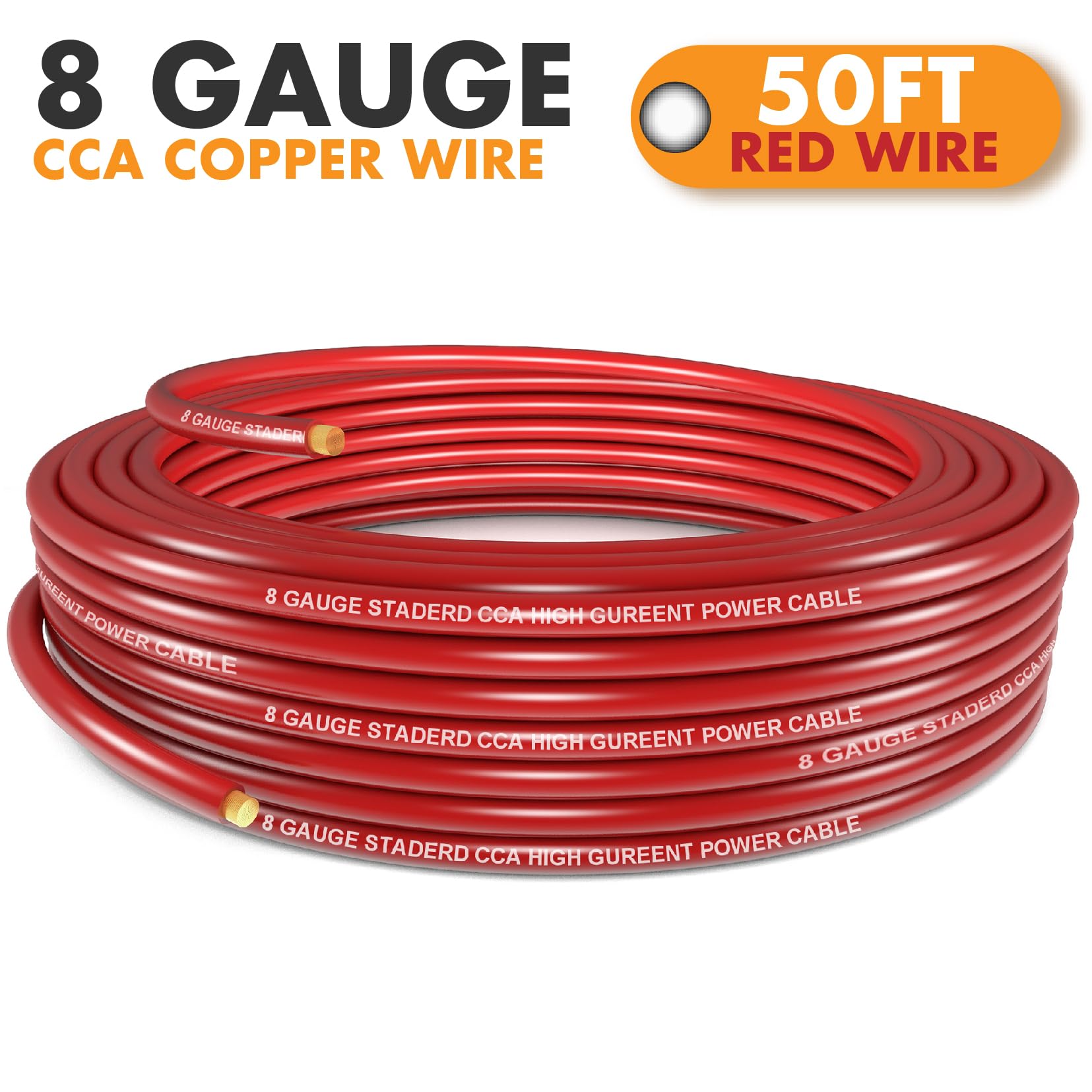 Jeemiter 8 Gauge Wire, 50Ft Copper Clad Aluminum Caa, Primary Automotive Wire, Car Amplifier Power & Ground Cable, Rv Trailer Wi