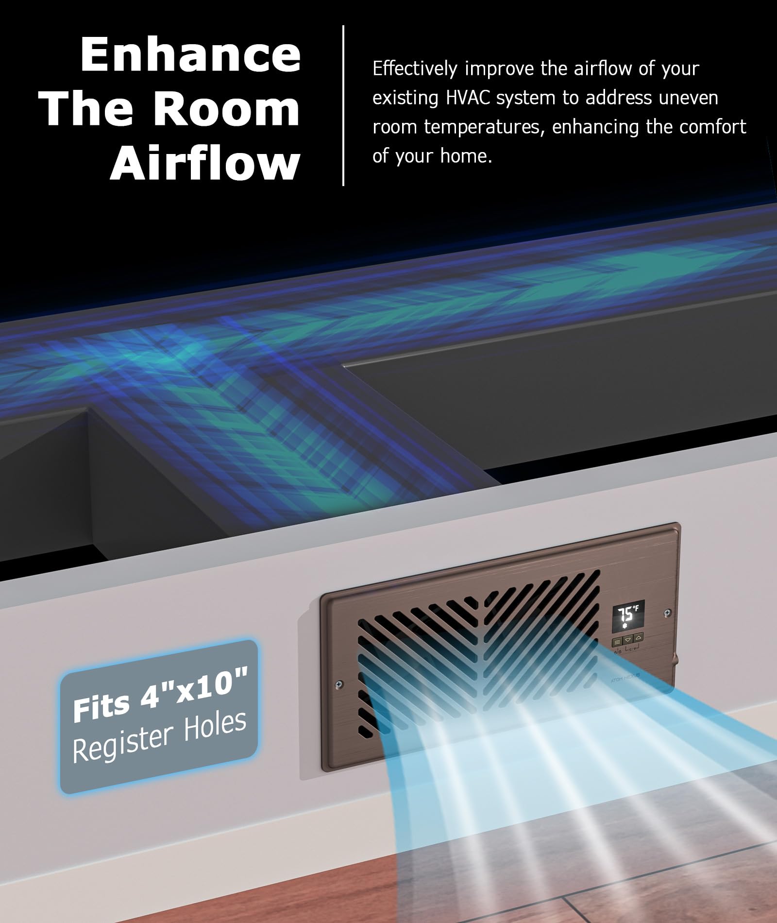 Atom Nexus Quiet Register Booster Fan Fits 4   X10    Register Holes, Smart Vent Booster Fan With Thermostat Control & Remote Co
