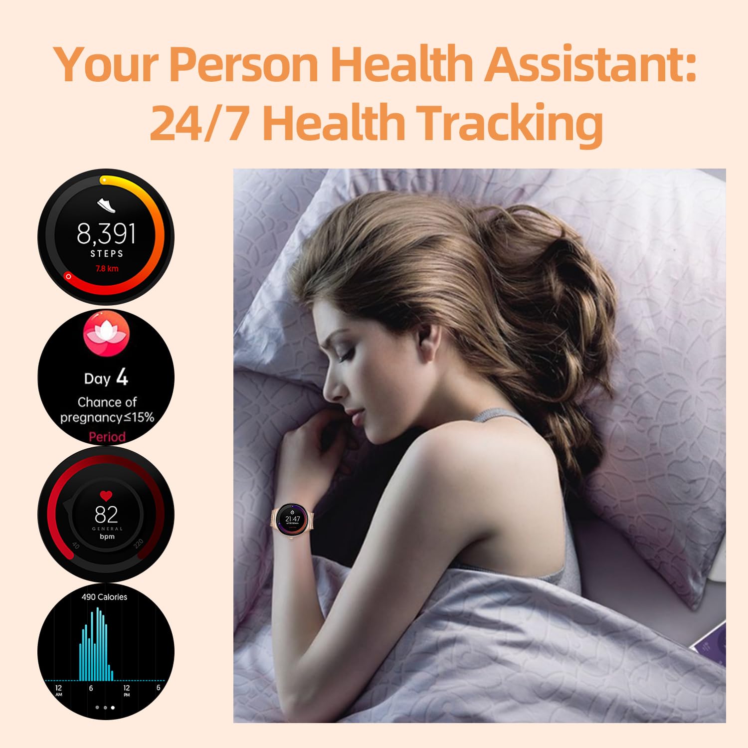 J-Cd Smart Watch For Women, 1.43 Inch Screen, Round Fitness Watches, Support Make&Receive Call/Bluetooth/Sleep Tracker, Ip68 Wat