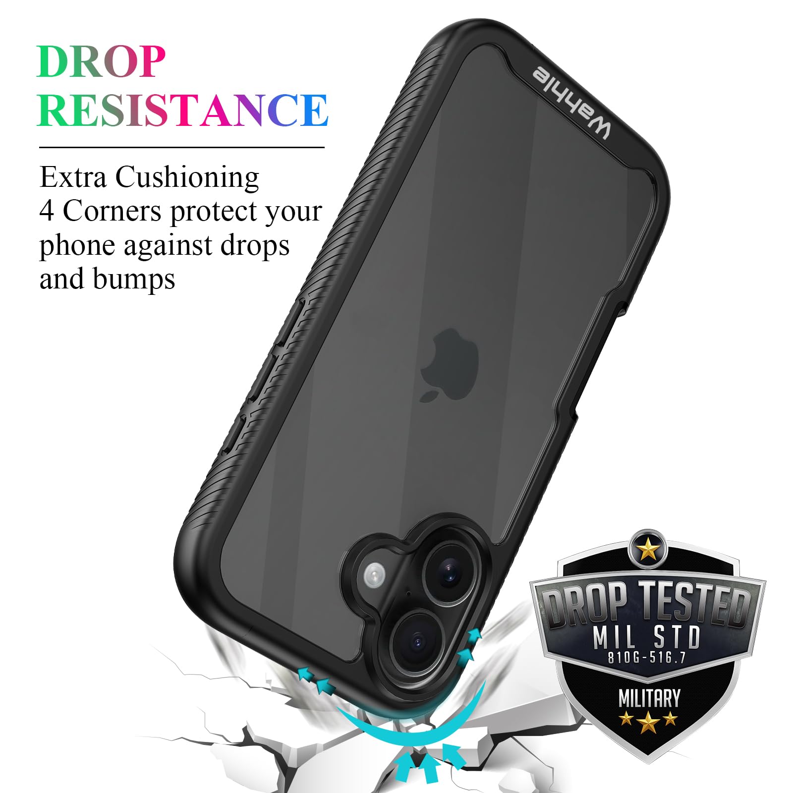 Wahhle Compatible With Iphone 16 Case, Built In Screen Protector Full Body Shockproof Slim Fit Bumper Protective Phone Cover 6.1