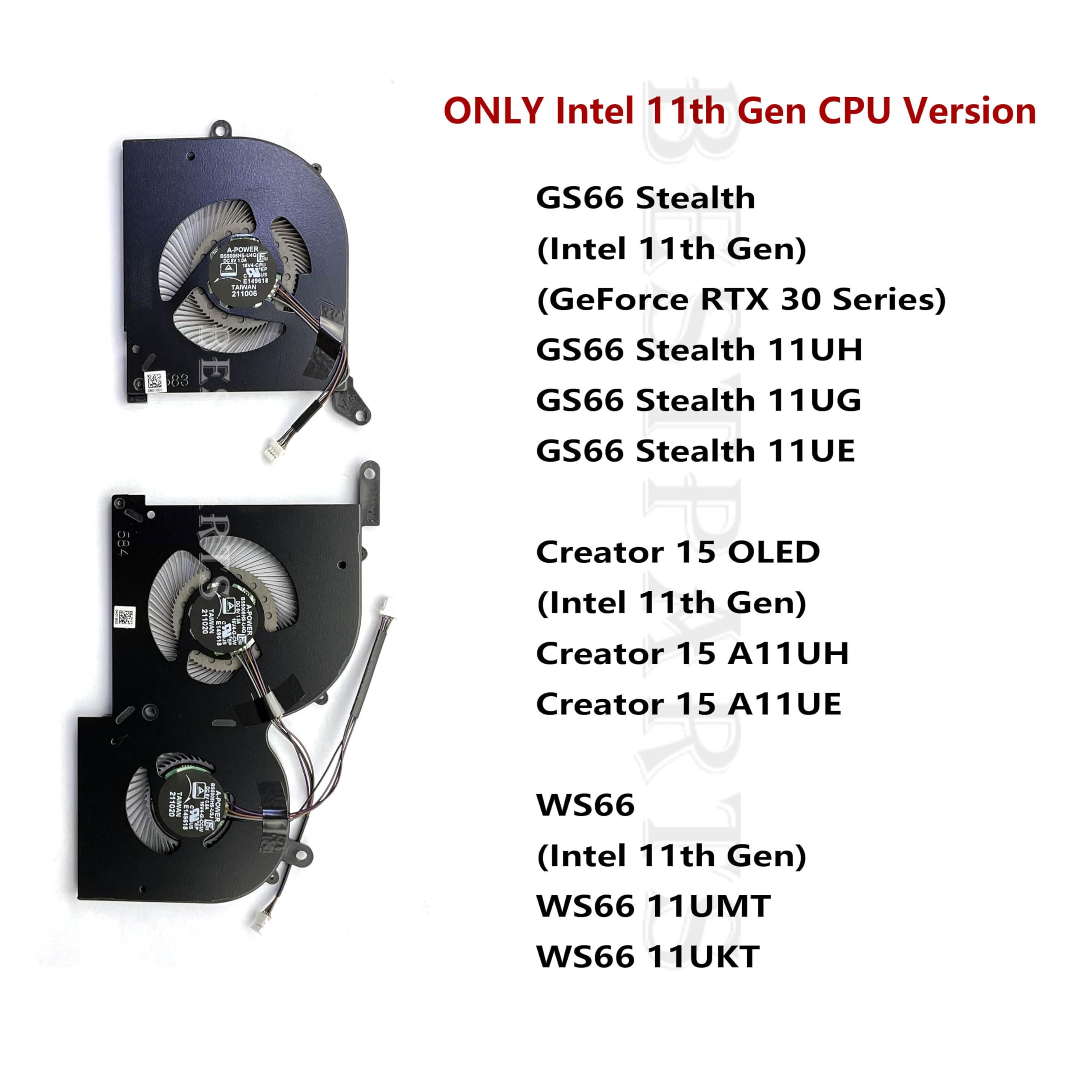 Cpu+Gpu Cooling Fan Replacement For Msi Stealth Gs66 Ws66 11Ug 11Ue 11Uh 11Umt 11Ukt, Creator 15 Oled Ms 16V4 Bs5005Hs U4Q(16V4