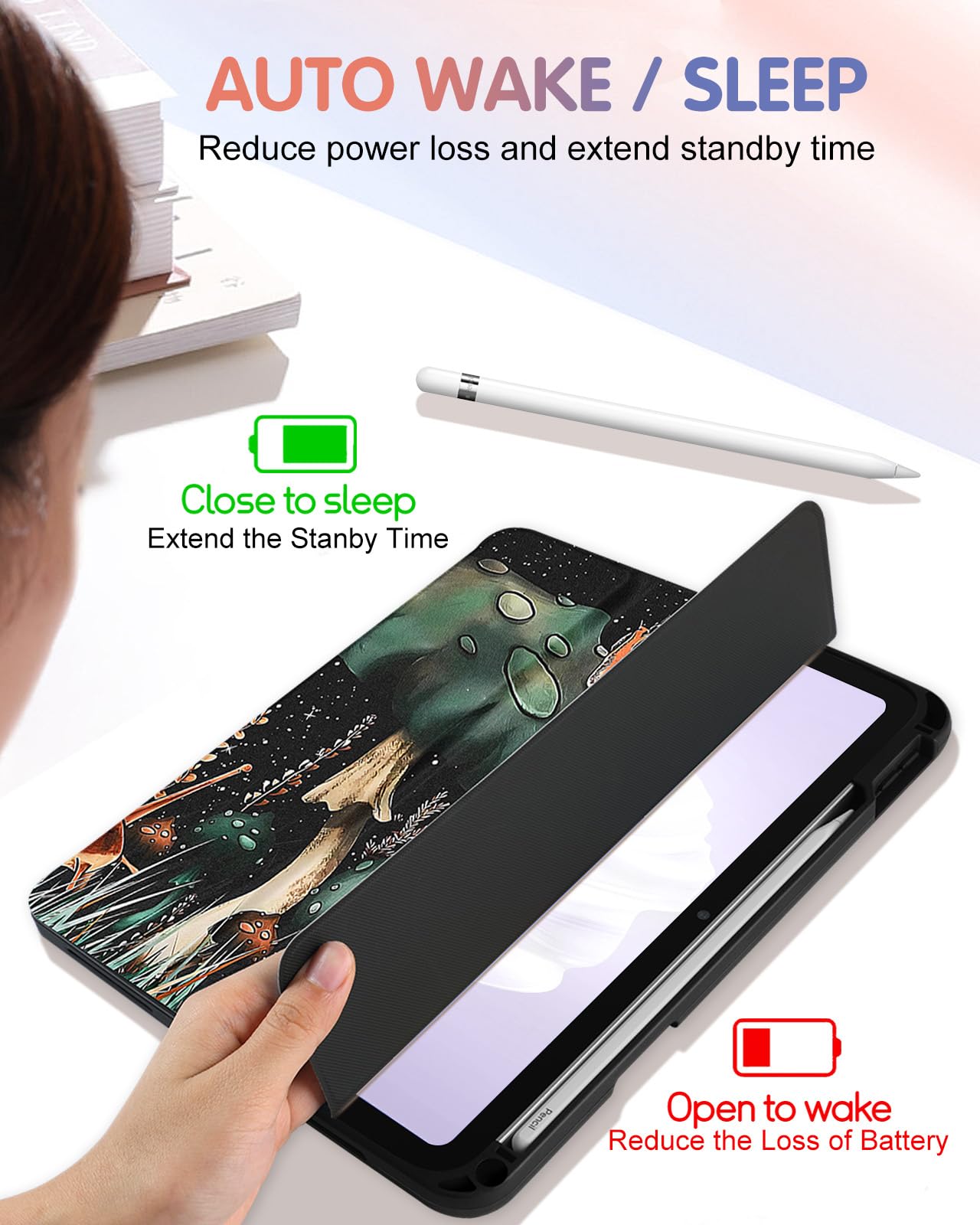 Wazzasoft For Apple Ipad 10Th Generation Case 10.9 Inch Cute Women Girls Folio Cover Eens Mushroom Design Cool Unique With Penci