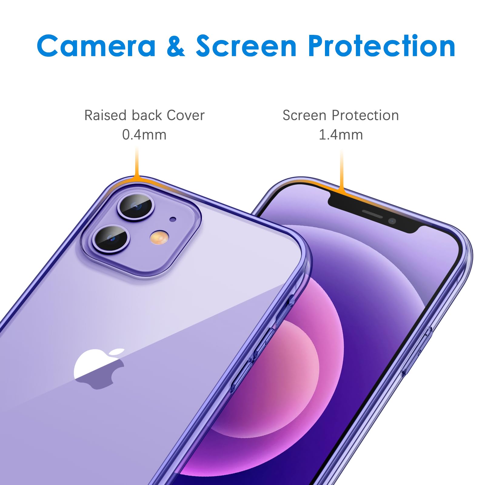 Jetech Case For Iphone 12 Mini 5.4 Inch, Non Yellowing Shockproof Phone Bumper Cover, Anti Scratch Clear Back (Purple)
