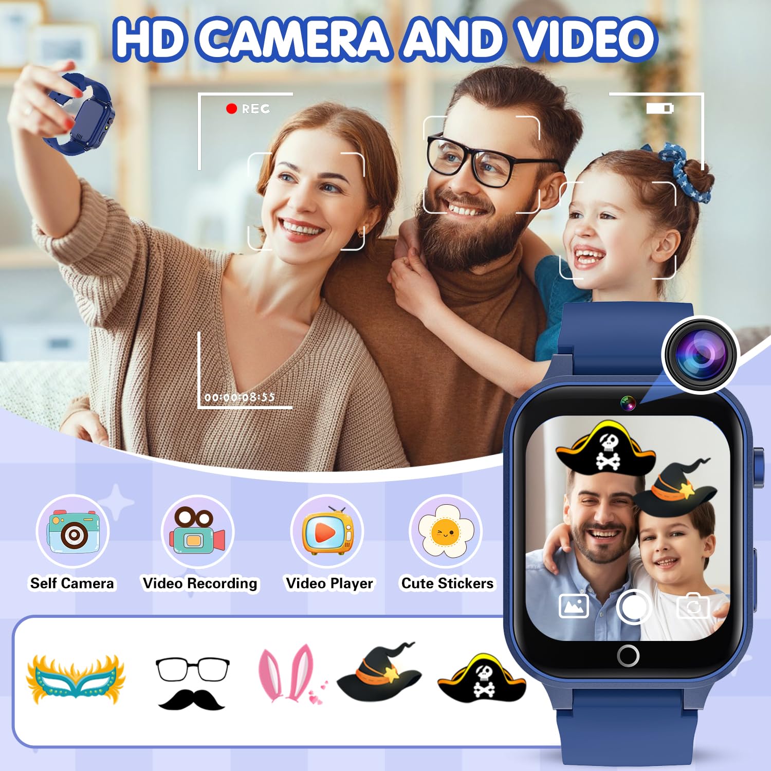 Wiszodet Smart Watch For Kids, Birthday Gift For Kids Age 4-12 Kids Smart Watch Boys With 26 Puzzle Games Hd Camera Video Alarm