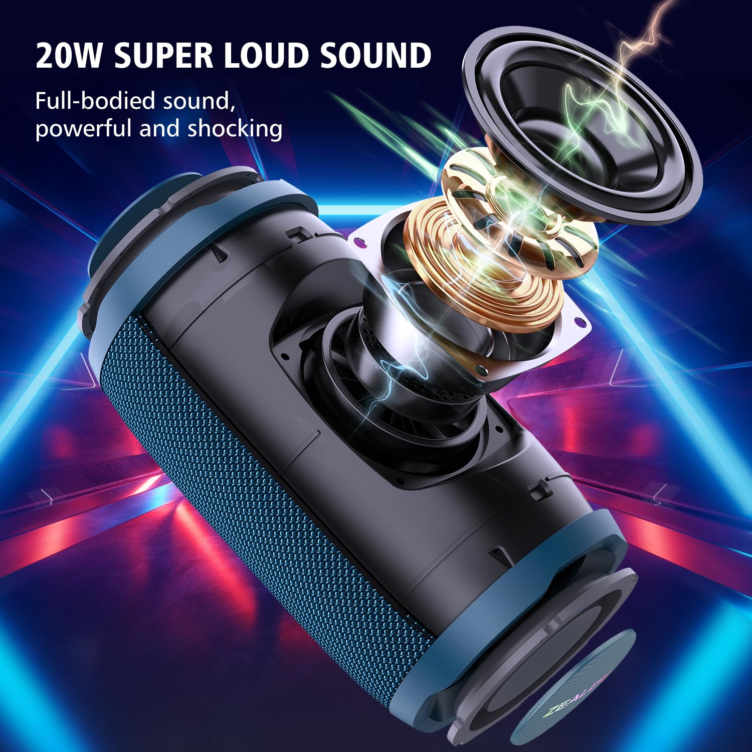 Zealot Bluetooth Speaker, Portable Speaker Wireless, Ip67 Wterproof,Loud Stereo Sound, 20W, Dual Pairing, Bt5.2/ Usb/Tf Card/Lin