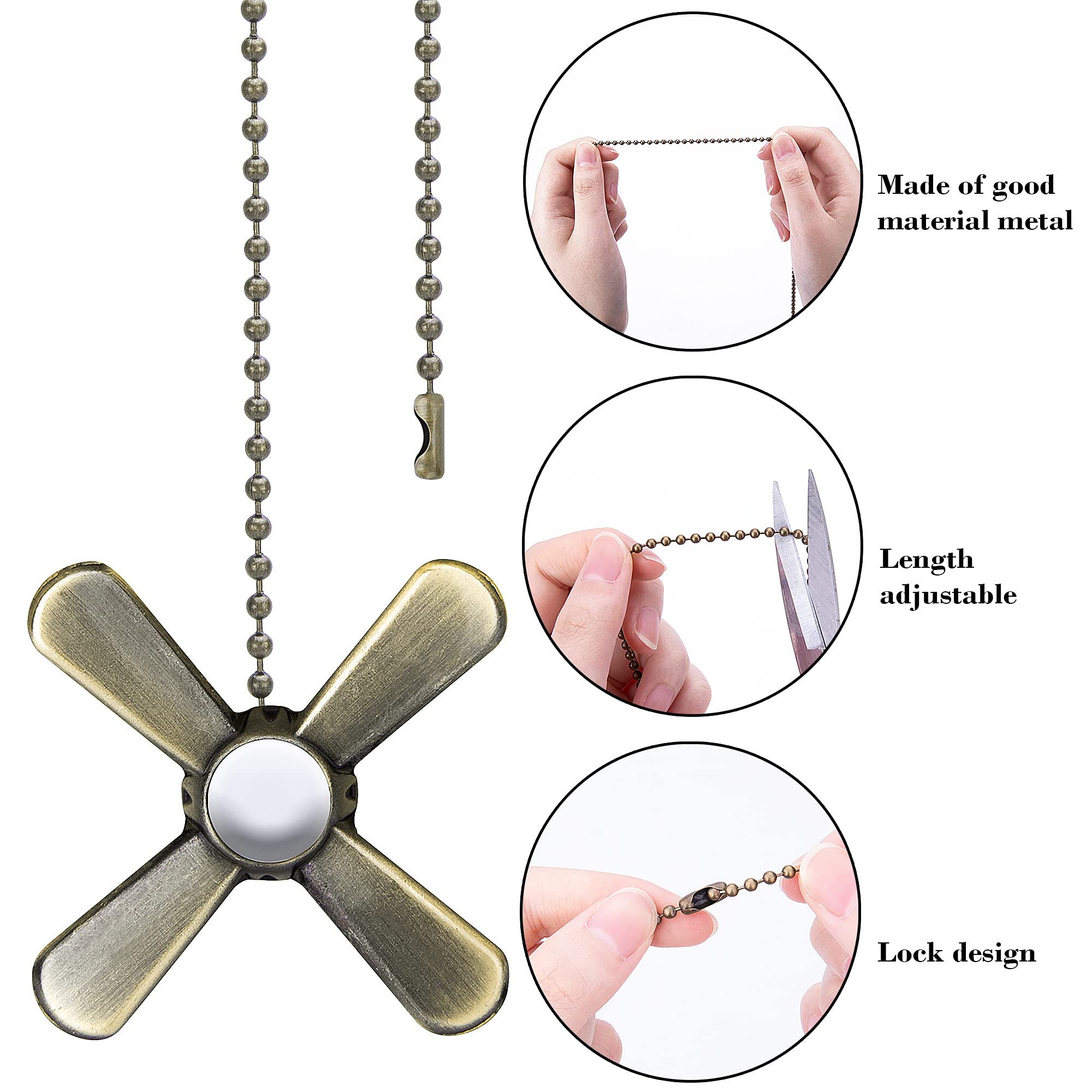 Iceyyyy Bronze Ceiling Fan Pull Chain Set Including 4Pcs Beaded Ball Fan Pull Chain Pendant, Extra 8Pcs Beaded And Pull Loop Con