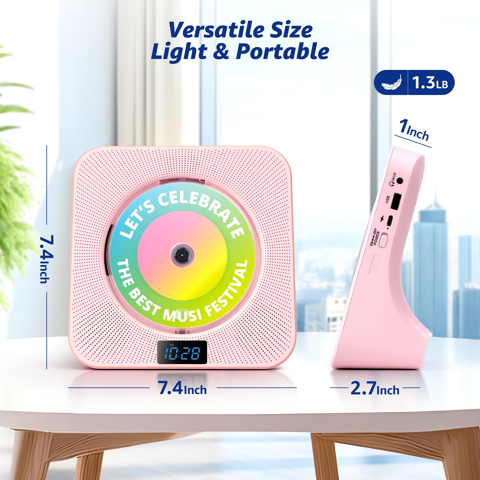 Desktop Cd Player With Speakers, Roadom Bluetooth Cd Player With Hi-Fi Stereo Sound, Remote Control, Supports Cd/Bluetooth/Fm Ra