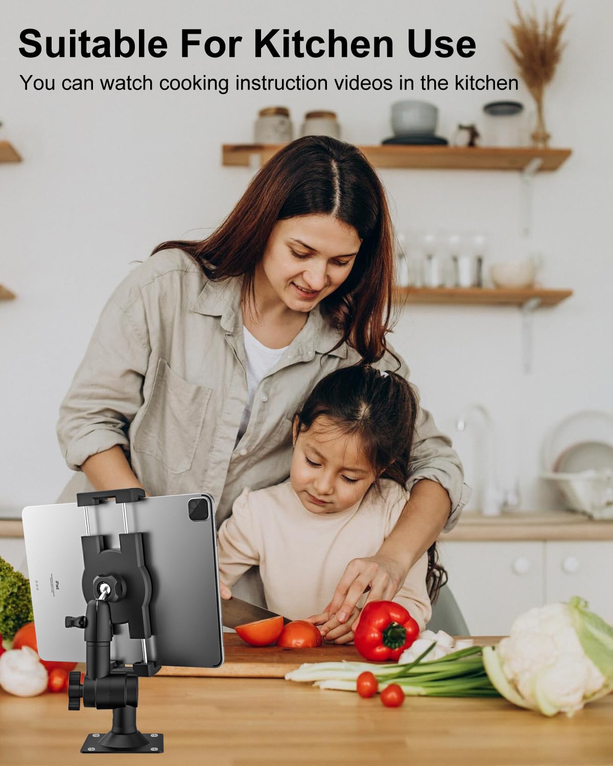 Gdzn Universal Tablet Wall Mount Holder For Ipad, [Adjustable Arm] Kitchen Cabinet Drill Base Tablet Stand For 4-13 Inch Tablets