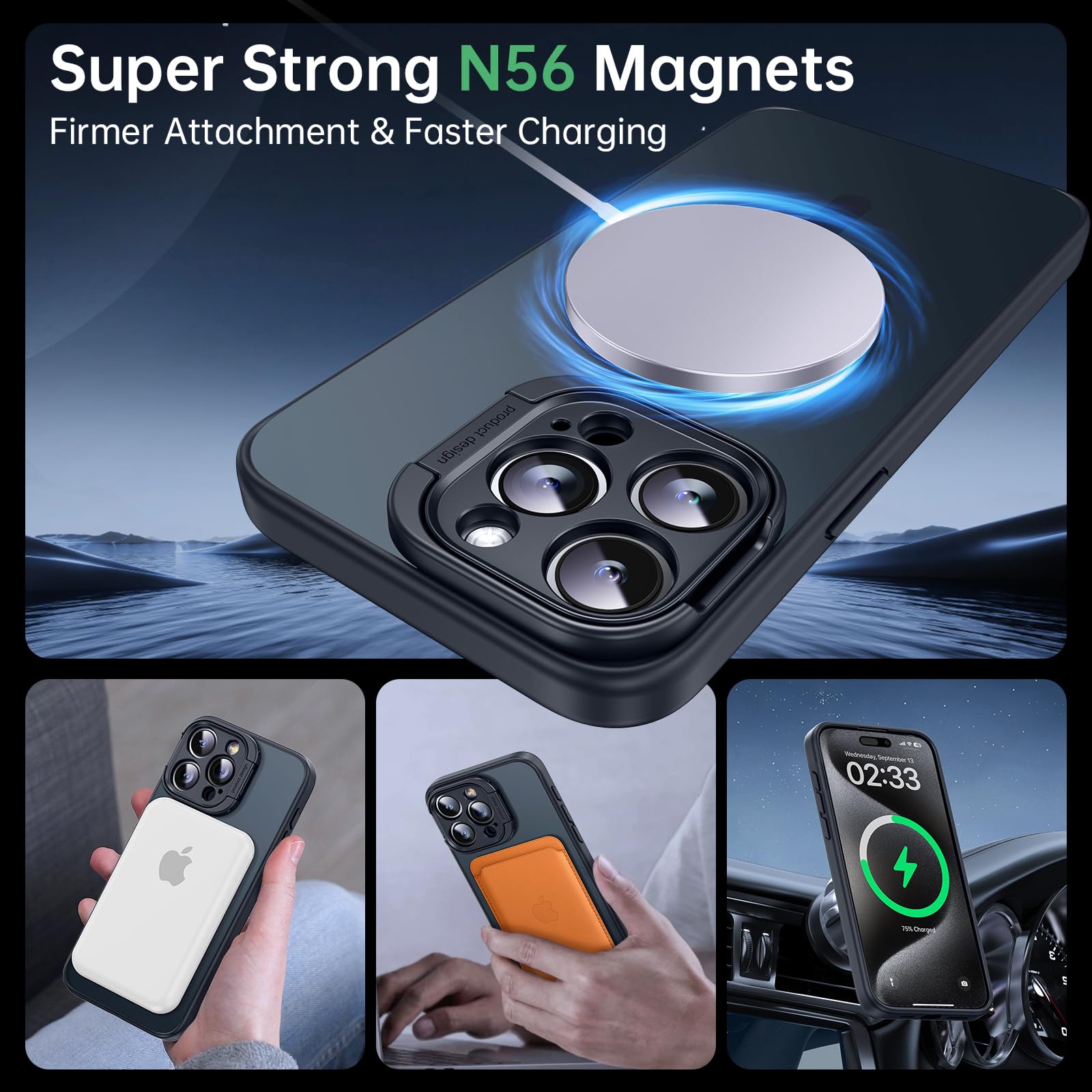 Jueshituo For Iphone 15 Pro Max Case With Sturdy Camera Stand, [Compatible With Magsafe] [Military Grade Protection] Shockproof