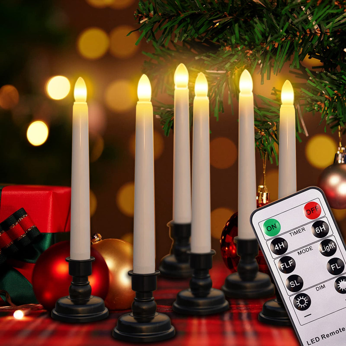 Soulbay 6Pcs Christmas Decorations Window Candles 7.9Inch Battery Operated Flameless Flicker Led Taper Candle Lights With Remote