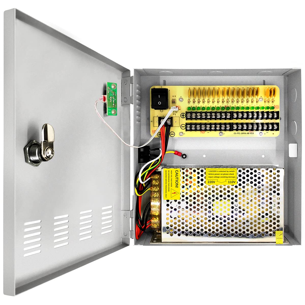 9 Channel 12 Volt Dc Output 5A Cctv Distributed Power Supply Box For Security Camera With Ac Plug And Lock For Security Cameras,