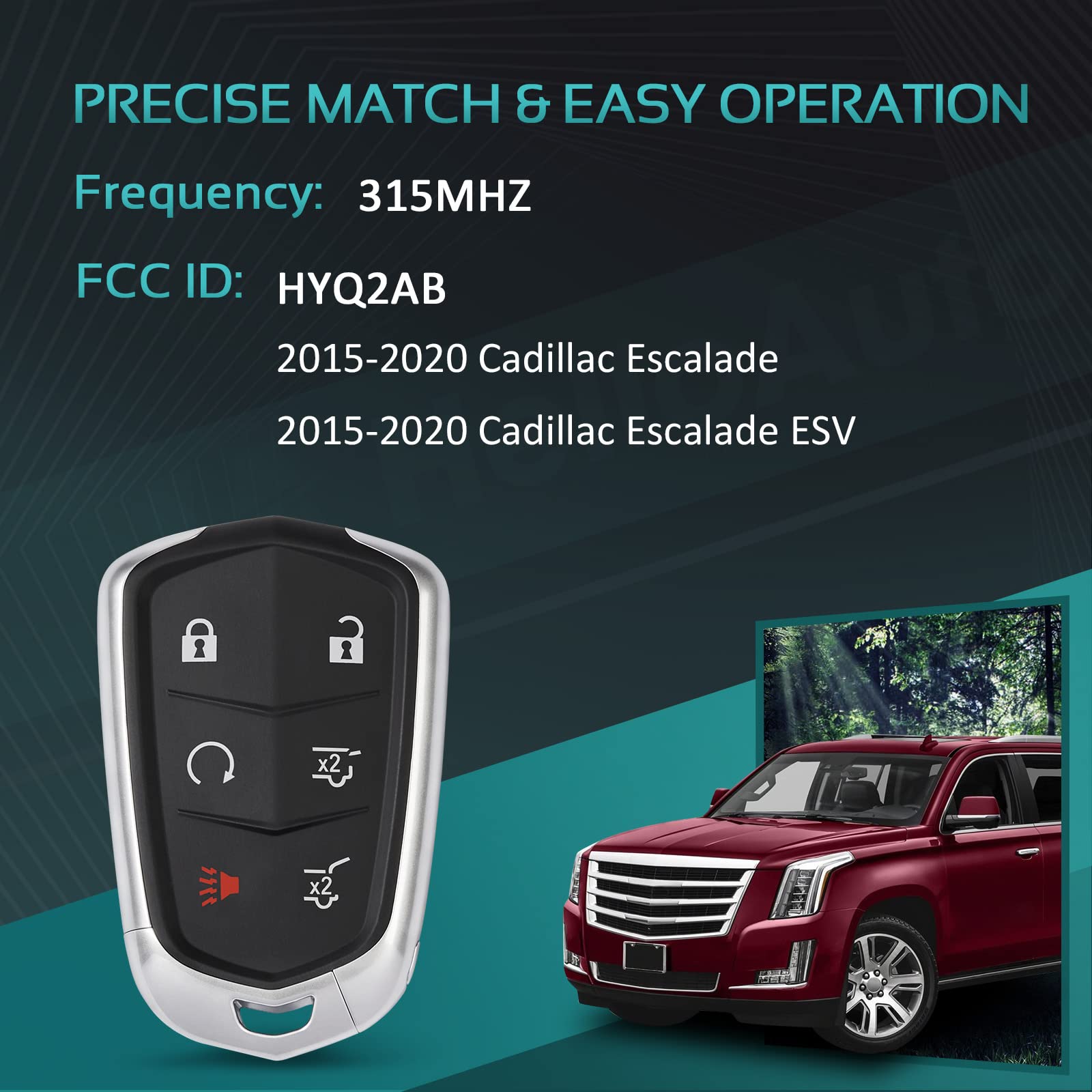 Helloauto Key Fob Remote Fit For Cadillac Escalade, Keyless Entry Self Programming Key Remote For Cadillac Escalade 2015 2020 Fc