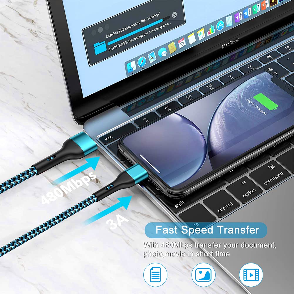 Iphone Charger 4Pack 10Ft, [Apple Mfi Certified] Lightning Cable 10 Foot Long Iphone Charger Cord Fast Charging Cable For Iphone 13 12 Pro Max Mini 11 Pro Xs Xr X 10 8 7 Plus 6S 6 Se 2020 Ipad Blue