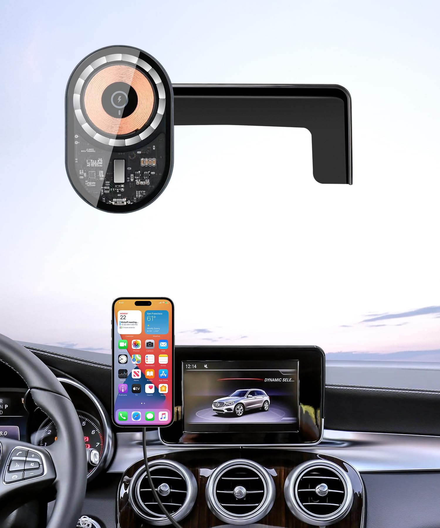 Masergogo Wireless Charging Car Phone Holder For Mercedes Benz Glc-Class 2016-2019/C-Class 2015-2018 Accessories 7 Inch Screen F