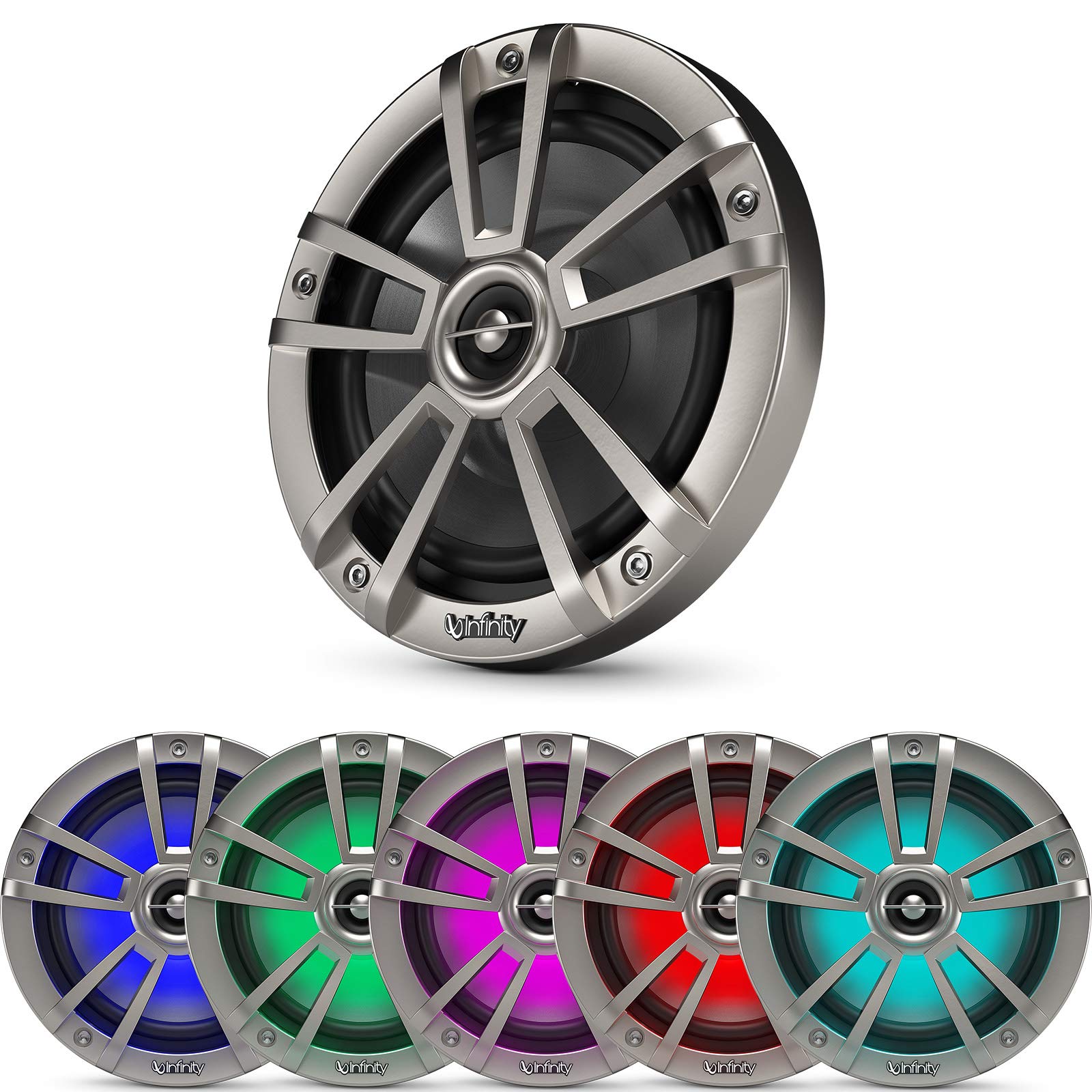 Infinity 6.5'' Led Marine Speakers (Qty 4) 2 Pairs Of Oem Replacement Speakers W/ Enrock 50Ft Wire (Rgb+Titanium ) 6Mblt