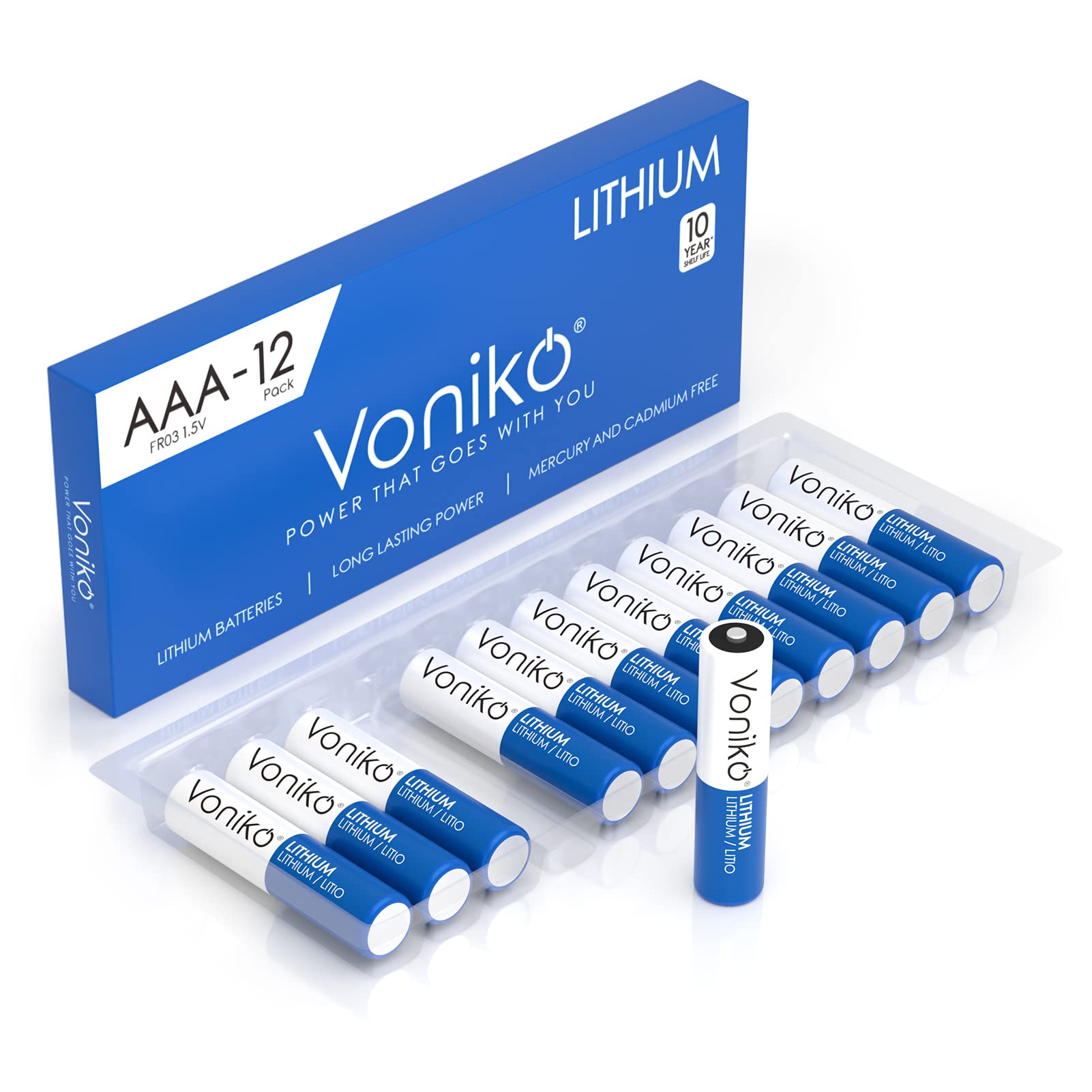 Voniko AAA Batteries, 12 Pack 1.5V Lithium AAA Batteries-High Performance Triple AAA Long Lasting Battery for Flashlight, Toys, 