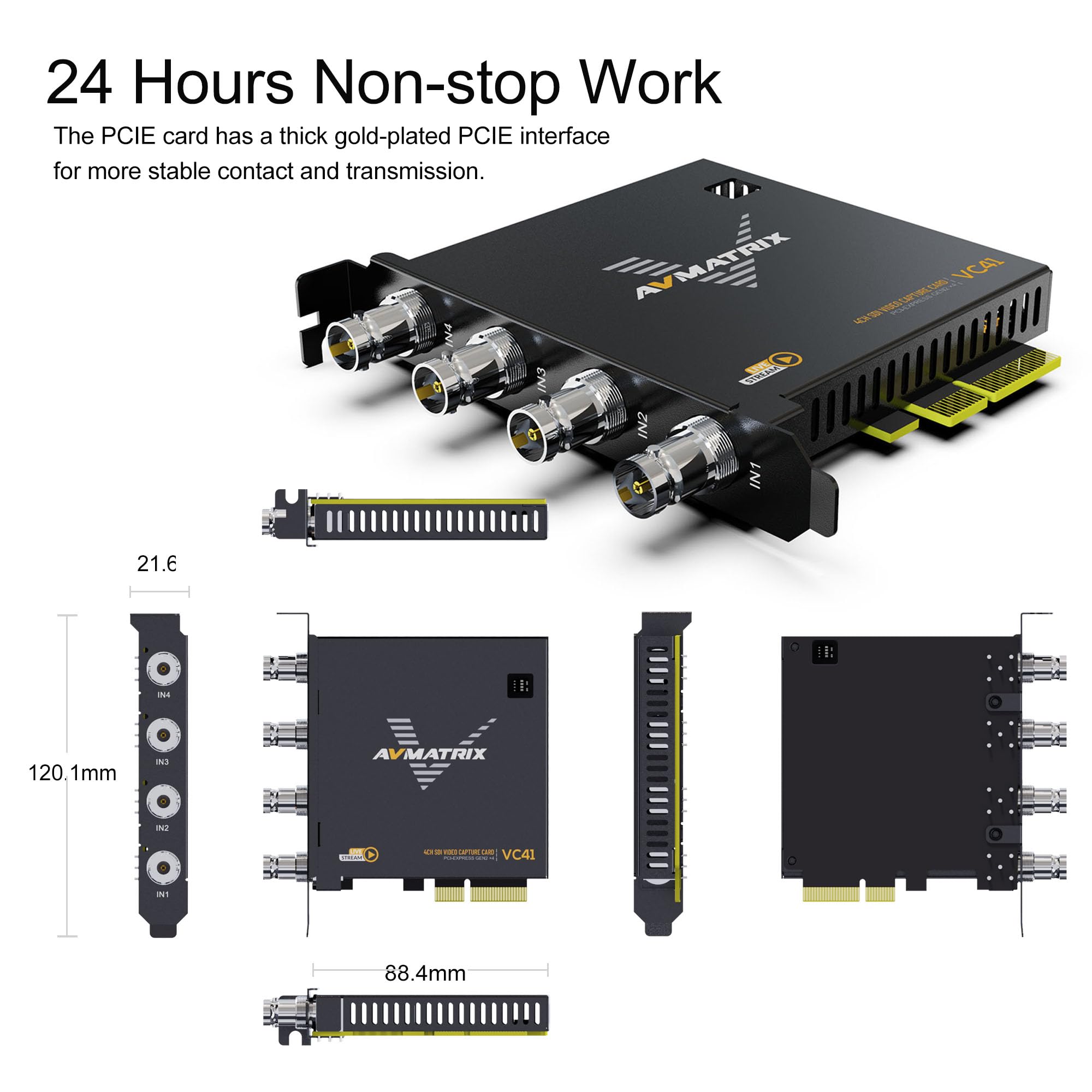 Avmatrix Pcie Capture Card For Pc, 4Ch Sdi With 1080P60 Ultra Low Latency For Multi Channel Live Streaming, Video Conferencing,