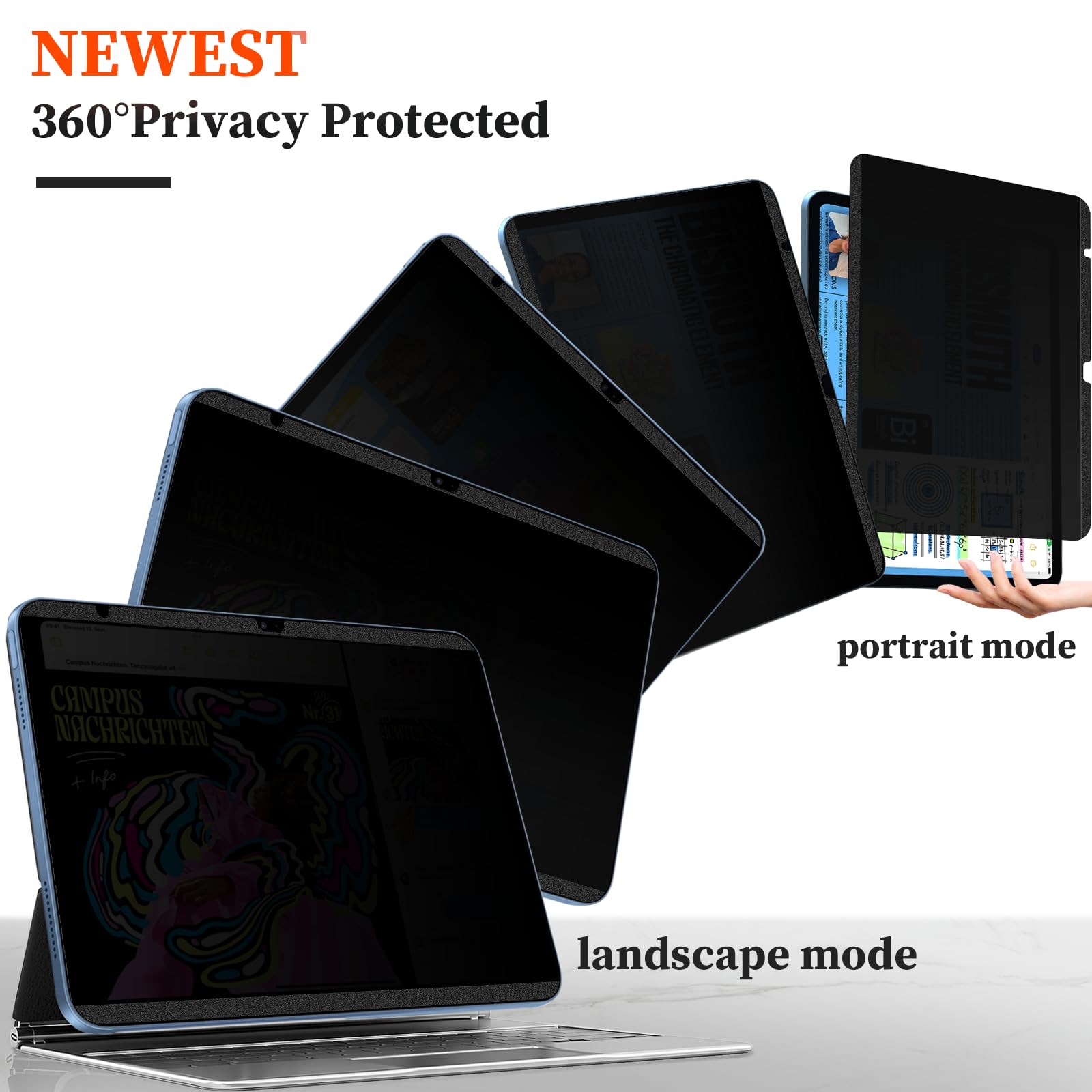 Upgraded 360 Ipad 10.9 10Th Generation 2022 Privacy Screen Protector (Landscape+Portrait Privacy), Magnetic Removable 4 Way Anti