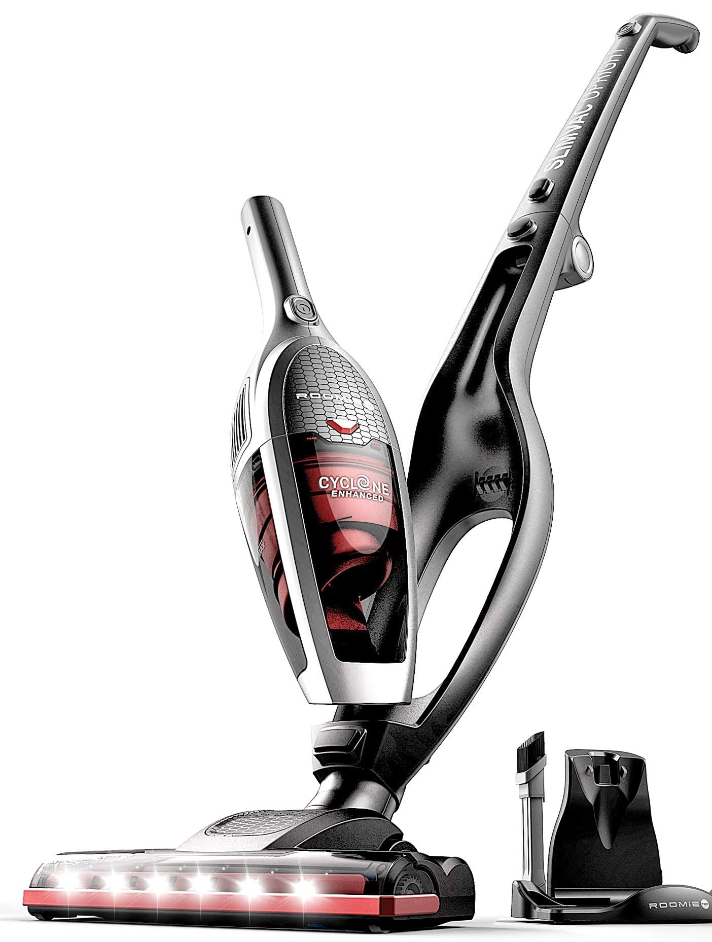 Roomie Tec Slimvac Upright Cordless Vacuum Cleaner For Home, Lightweight And Portable, 2 Power Settings, 6 Led Headlights, And A