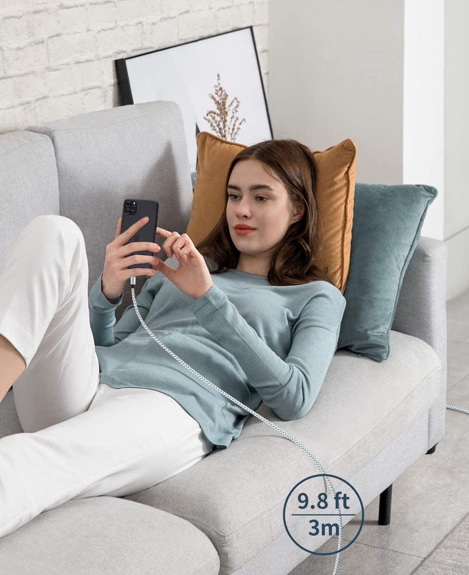 Idison Mfi Certified Iphone Charger, 4Packs(3/6/6/10Ft) Usb Iphone Charging Cable Nylon Braided Fast Charging Cord Compatible For Iphones/Pad(Gray +White)