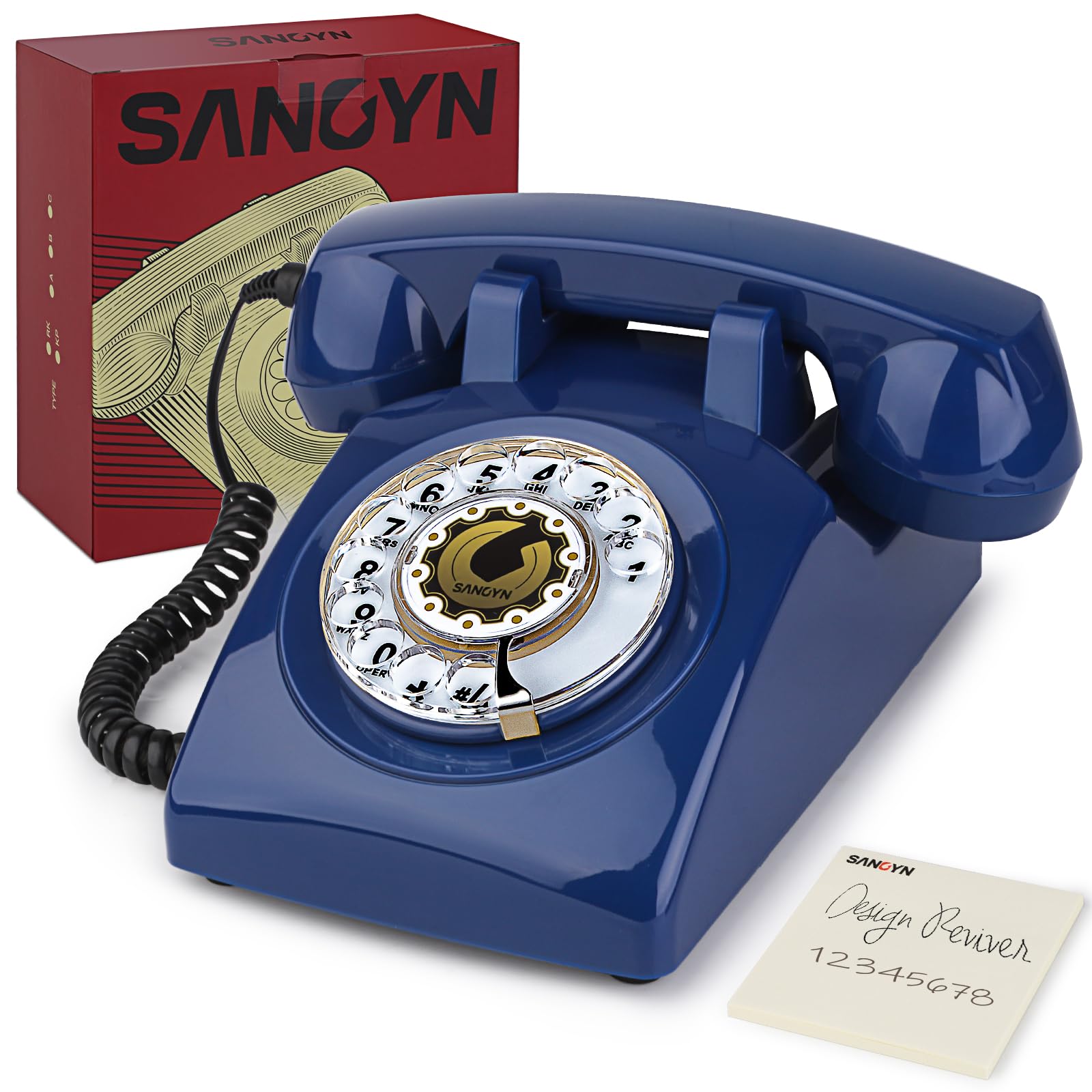 Sangyn Rotary Landline Phones 1960S Old Style Retro Corded Telephone With Mechanical Ringer For Home Office Desk