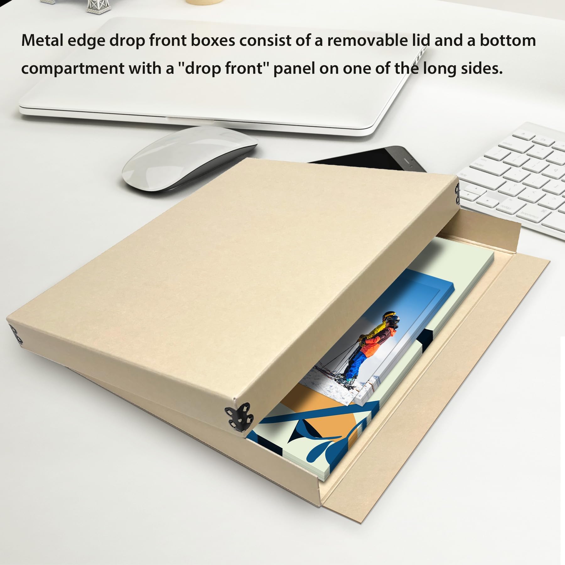 Lineco Museum Archival Storage Box, 11.75X15.25X1.5 In. Drop Front Design. Acid Free With Metal Edge. Organize Photos, Pictures, Prints, Documents, Crafts, Diy. Tan, 1 Pack