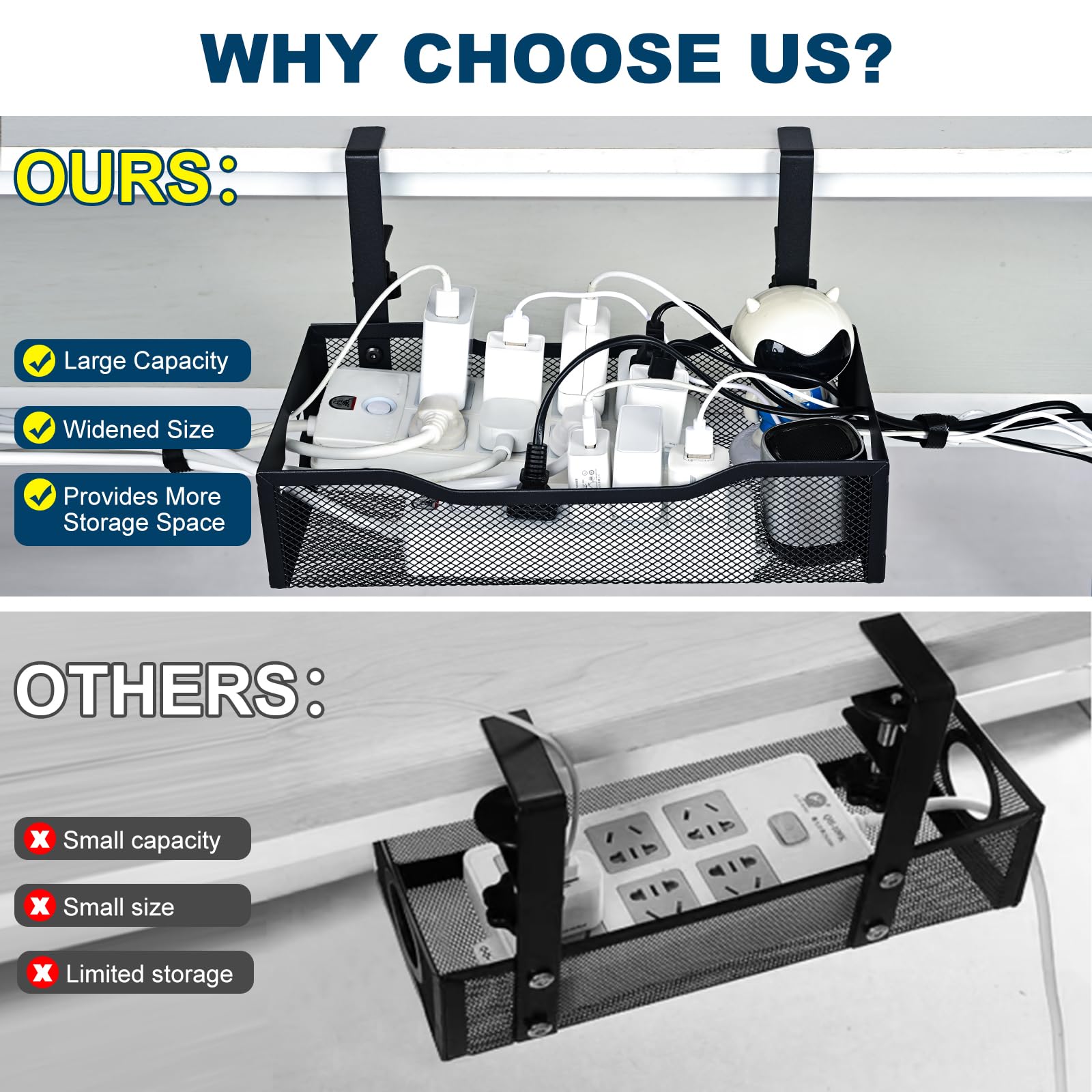 G.Sumiker Large Under Desk Cable Management   13.4 * 7Inch Wide Cable Management Tray For Under Desk,No Need For Drilling,Perfec