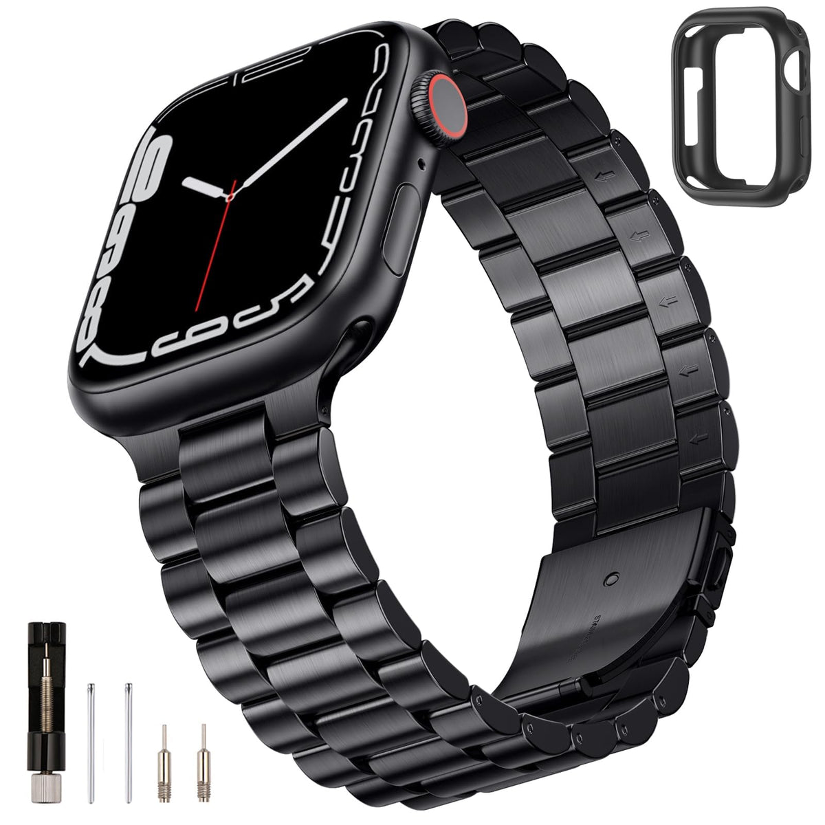 Sunfwr Compatible With Apple Watch Band 46Mm For Men Women, Stainless Steel Metal Iwatch Band With Case For Apple Watch Series 1