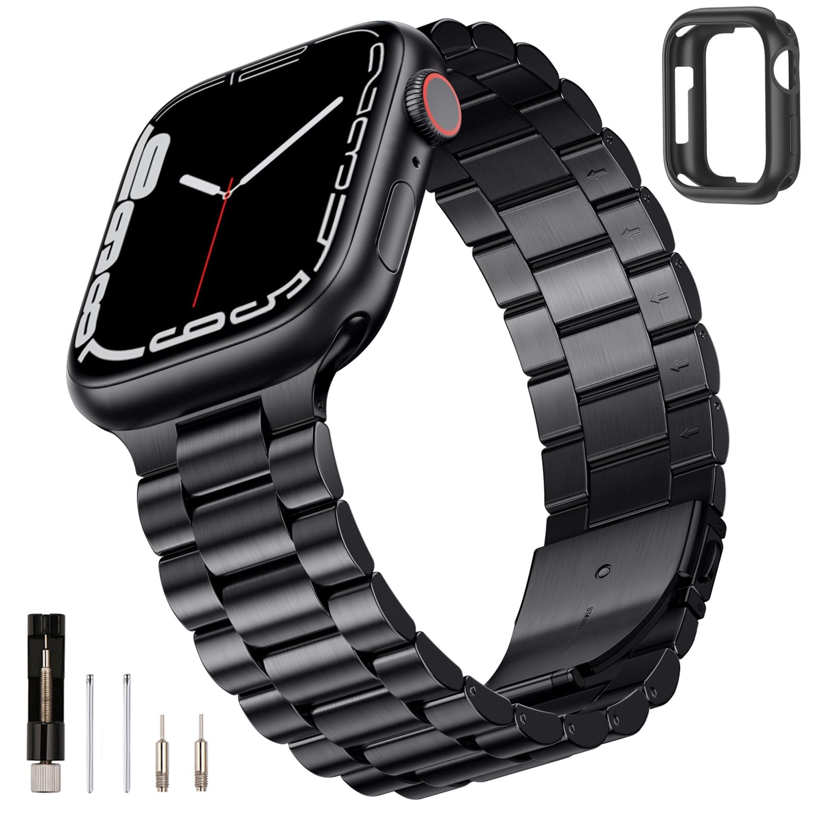 Sunfwr Compatible With Apple Watch Band 49Mm 45Mm 44Mm 42Mm 41Mm 40Mm 38Mm For Men Women, Stainless Steel Metal Iwatch Band With