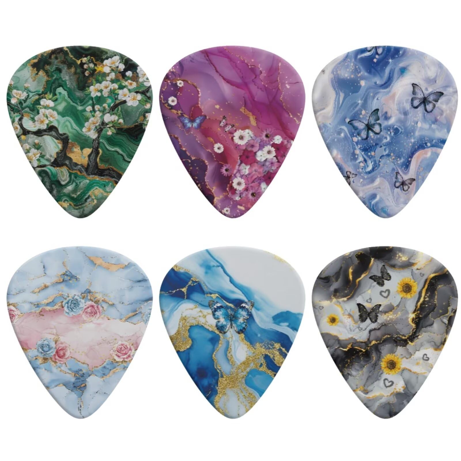 Jeiento Marble Theme Guitar Picks 6 Packs Guitar Accessories for Acoustic, Electric and Bass Guitars Fingertip Protector for Wom