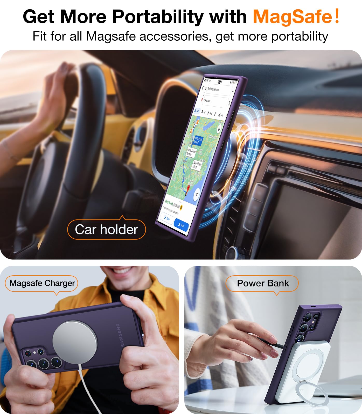 Torras Magnetic Shockproof For Samsung Galaxy S24 Ultra Case, [Fit For Magsafe] [Military Grade Drop Tested] Protective Transluc