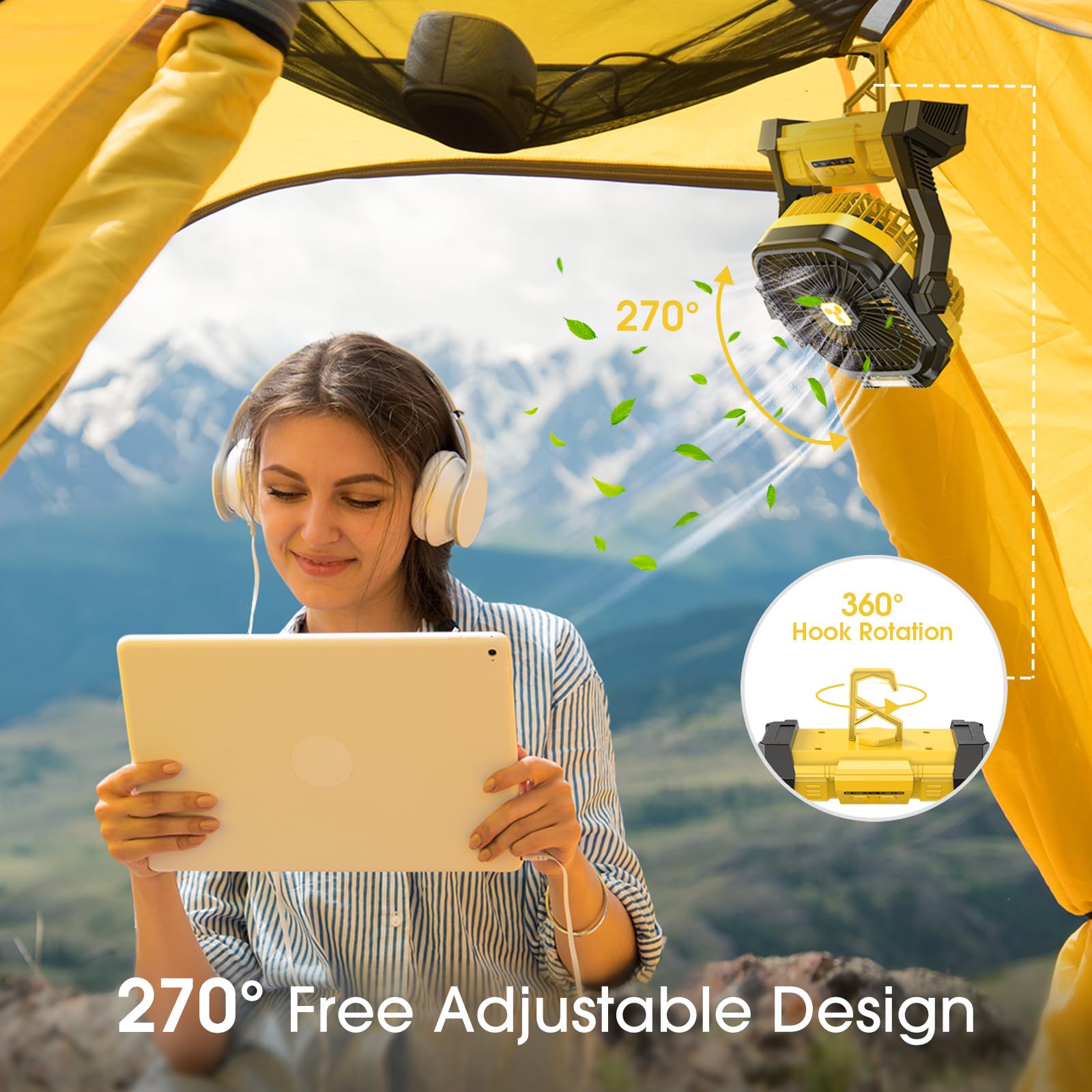 Portable Fan Rechargeable, 20000Mah Cordless Battery Powered Fan With Led Lantern, Small Table Fan, Usb Battery Operated Fans Fo