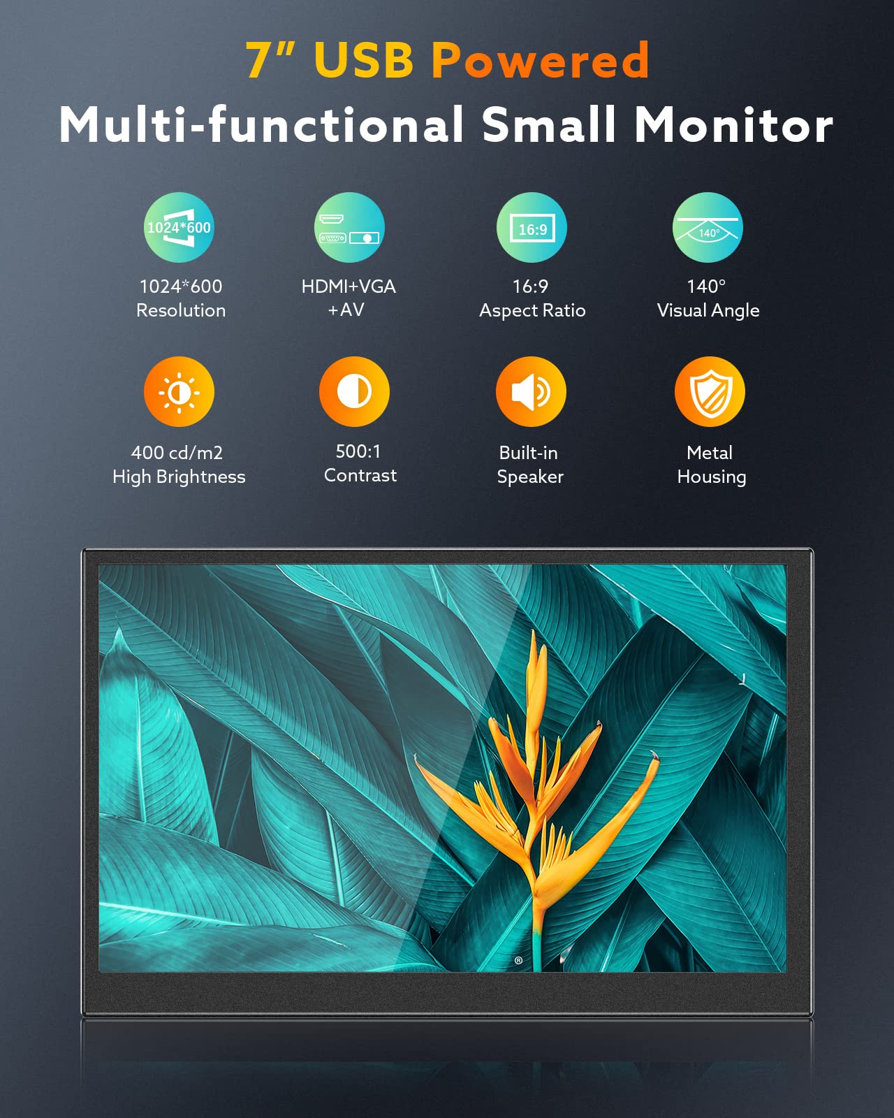 Eyoyo 7 Inch Small Mini Monitor 1024X600 Resolution Car Rear View Tft Lcd Screen Display With Hdmi/Vga/Av Video Input For Pc Dvd