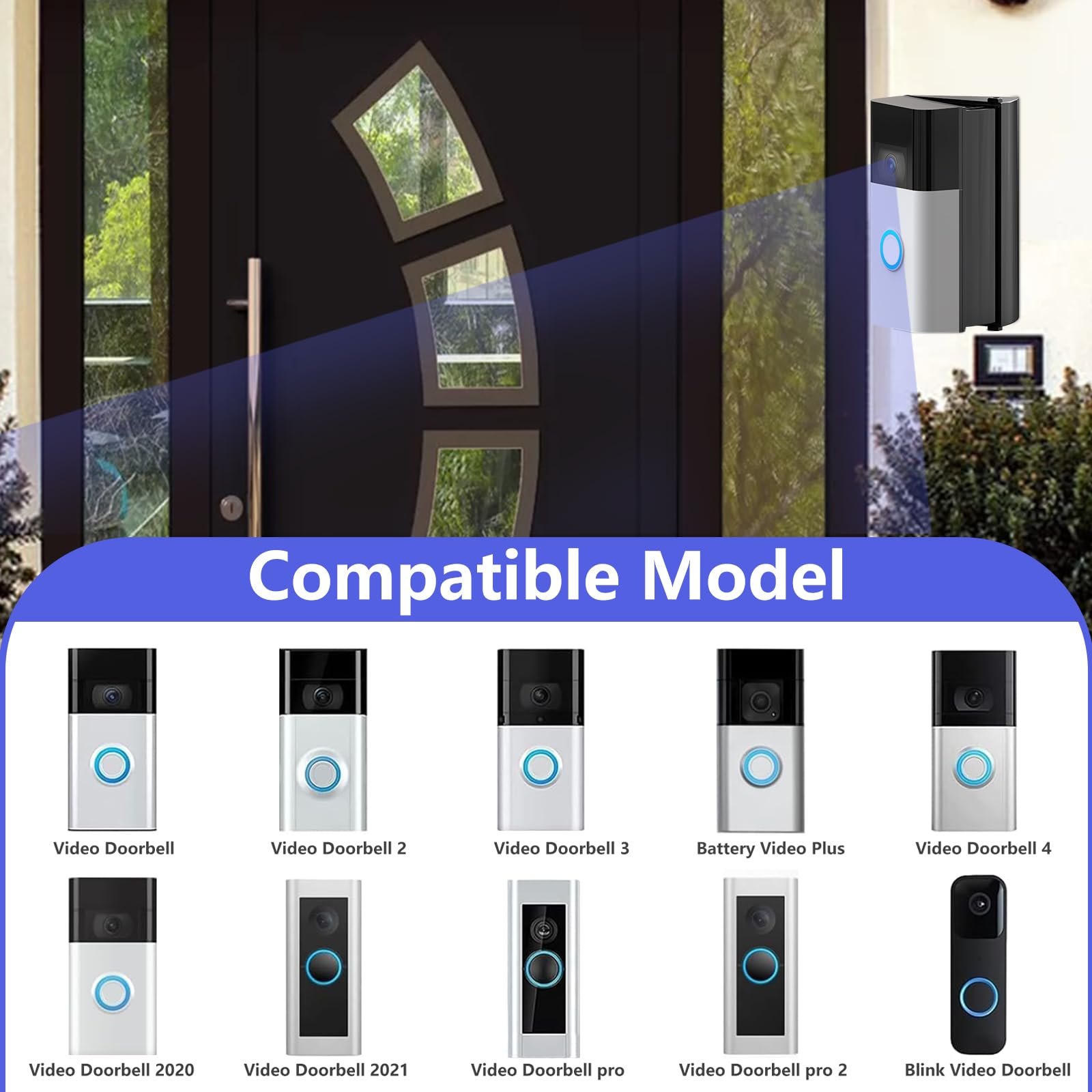 Video Doorbell Mount, Adjustable 30 To 55 Degree Doorbell Camera Angle Bracket Mount Wedge Kit Compatible With Video Doorbell 3/