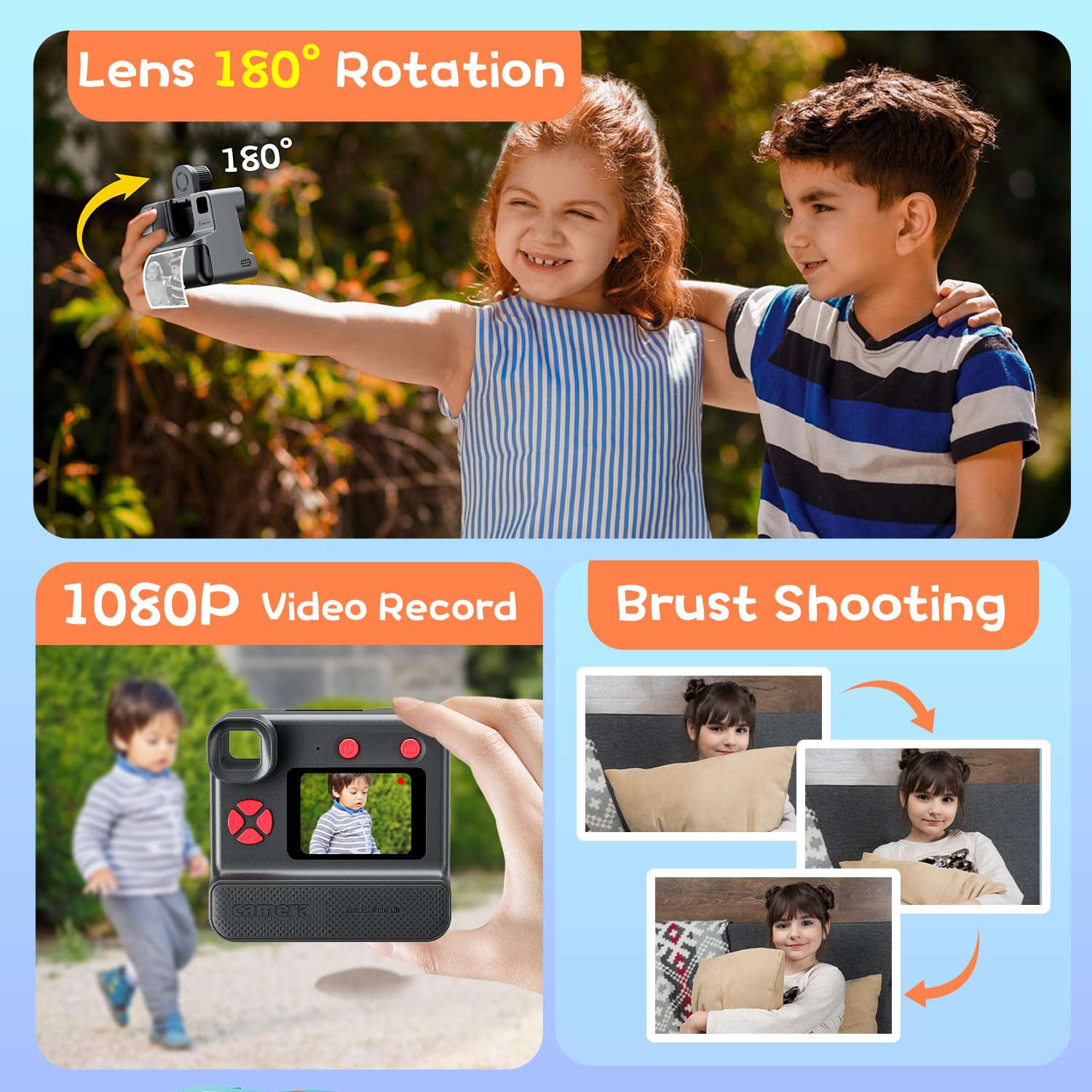 Instant Print Camera For Kids, 1080P Kids Instant Cameras,Hd Digital Video Cameras Toddler 3 Print Paper & 32G Card,Christams Bi