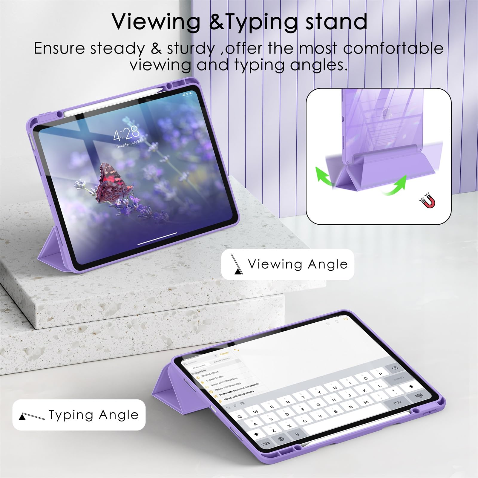 Soke Case For Ipad Air 13 M2 2024/Pro 12.9 (6Th/5Th/4Th Generation, 2022/2021/2020)   Pencil Holder+Auto Sleep/Wake+Camera Protection, Shockproof Back Cover For Ipad Pro 12.9 Inch,Clove Purple