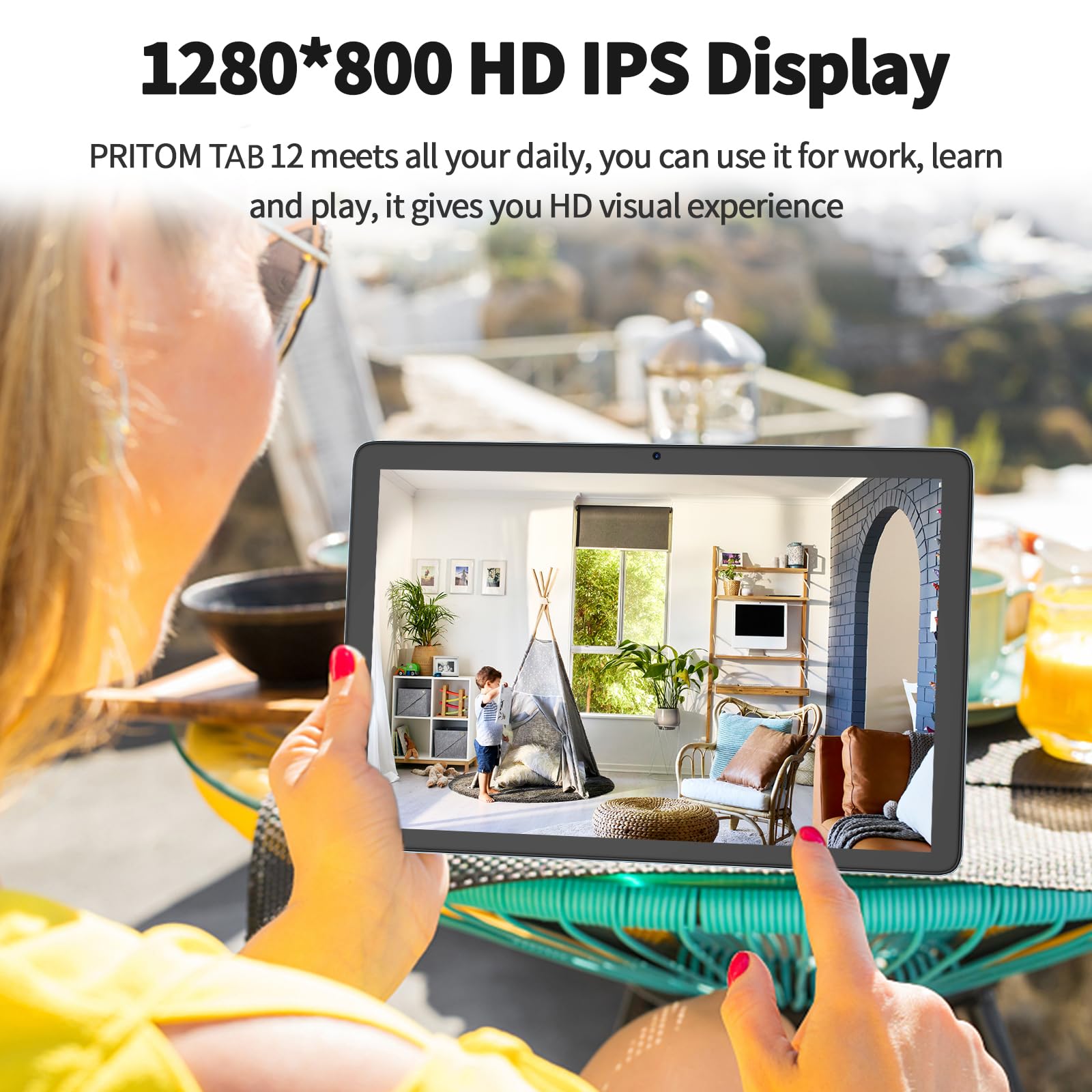 Pritom Tab12 10 Inch Phone Tablet Android 13, 5Ghz Wifi, Octa Core, 12Gb Ram(6Gb Expend), 128Gb Rom, 4G Network Tablet With Sim