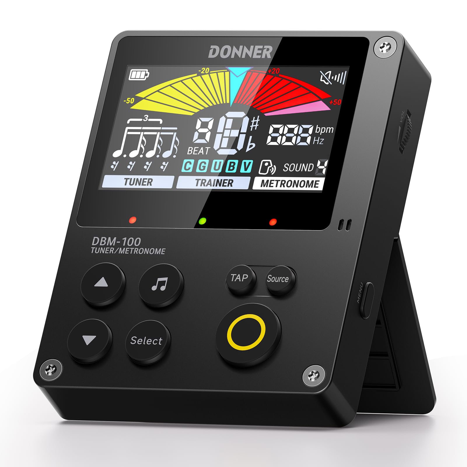 Donner Metronome Tuner, Rechargeable 3 In 1 Digital Metronome with Trainer Rhythm Mode for Guitar, Bass, Violin, Ukulele, Chroma