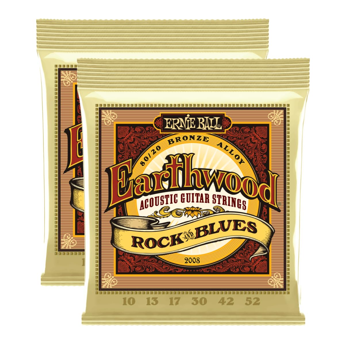 Ernie Ball Earthwood Rock & Blues Acoustic Guitar Strings 10 52 (2 Packs)