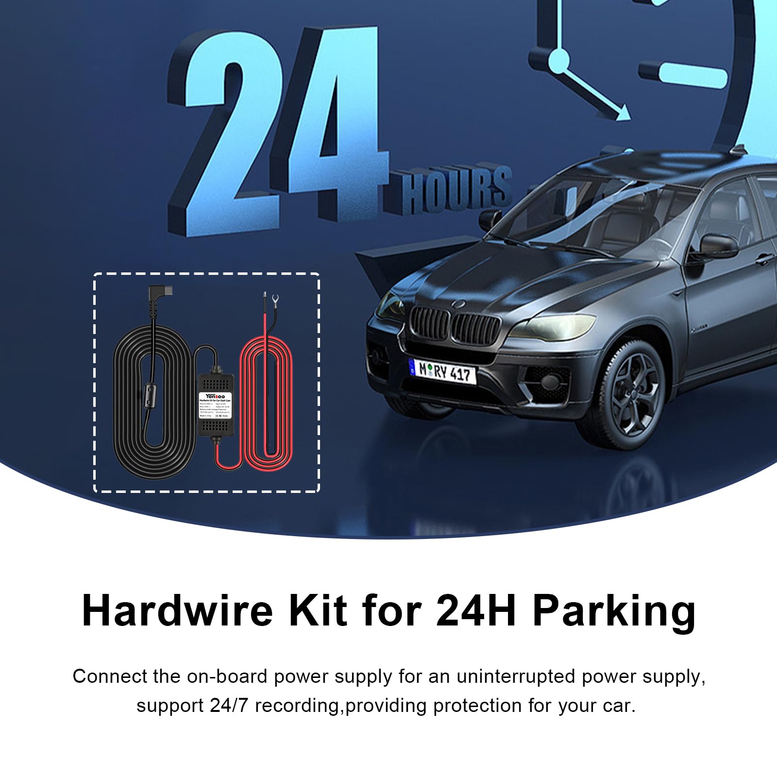 Yansoo Dash Cam Hardwire Kit Usb C,13Ft Type C Hard Wire Kit For Dash Camera,Usb C Hard Wire Kit Fuse For Dashcam,12V 24V To 5V