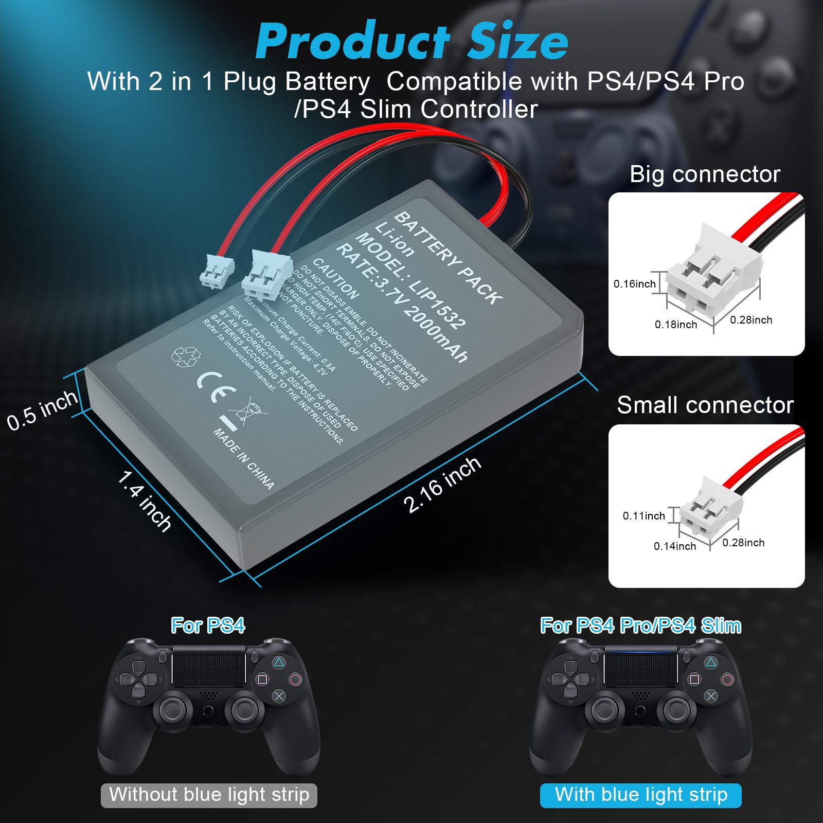 Kekucull 2 Pack 2000Mah Batteries For Ps4/Ps4 Pro/Ps4 Slim Controller,Replacement Lithium Battery For Playstation Ps4/Ps4 Pro/Ps