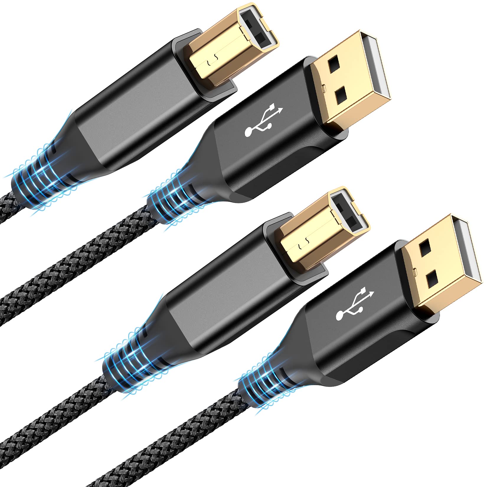 Sweguard Printer Cable 10Ft 2 Pack, Usb Printer Cord Usb 2.0 Type A Male To B Male Cable Scanner Cord High Speed Compatible With