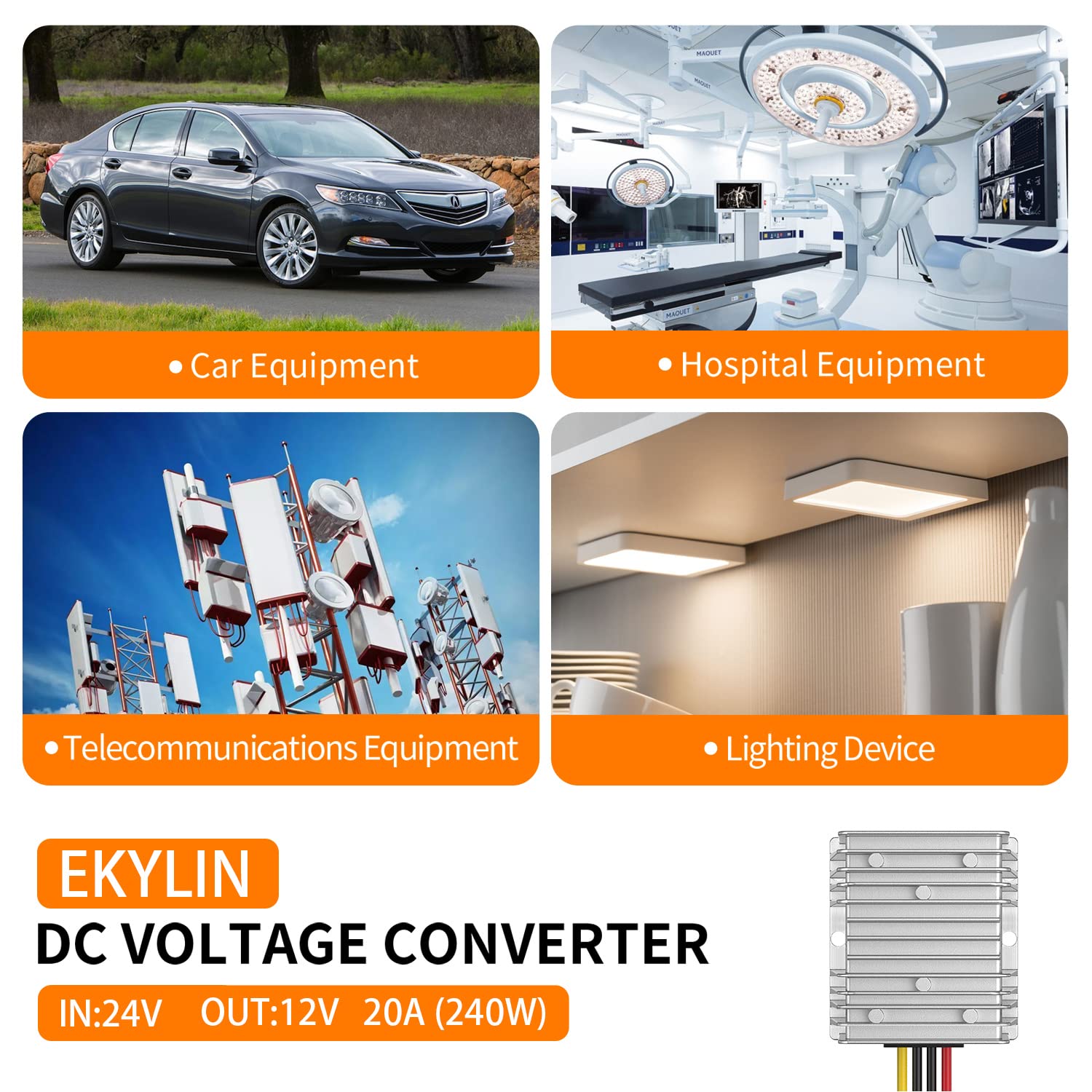 24V To 12V Converter, 20A 240W Supply Step Down Converter For Heavy Duty Truck Car Power Reducer Regulator For Auto Car Truck Ve