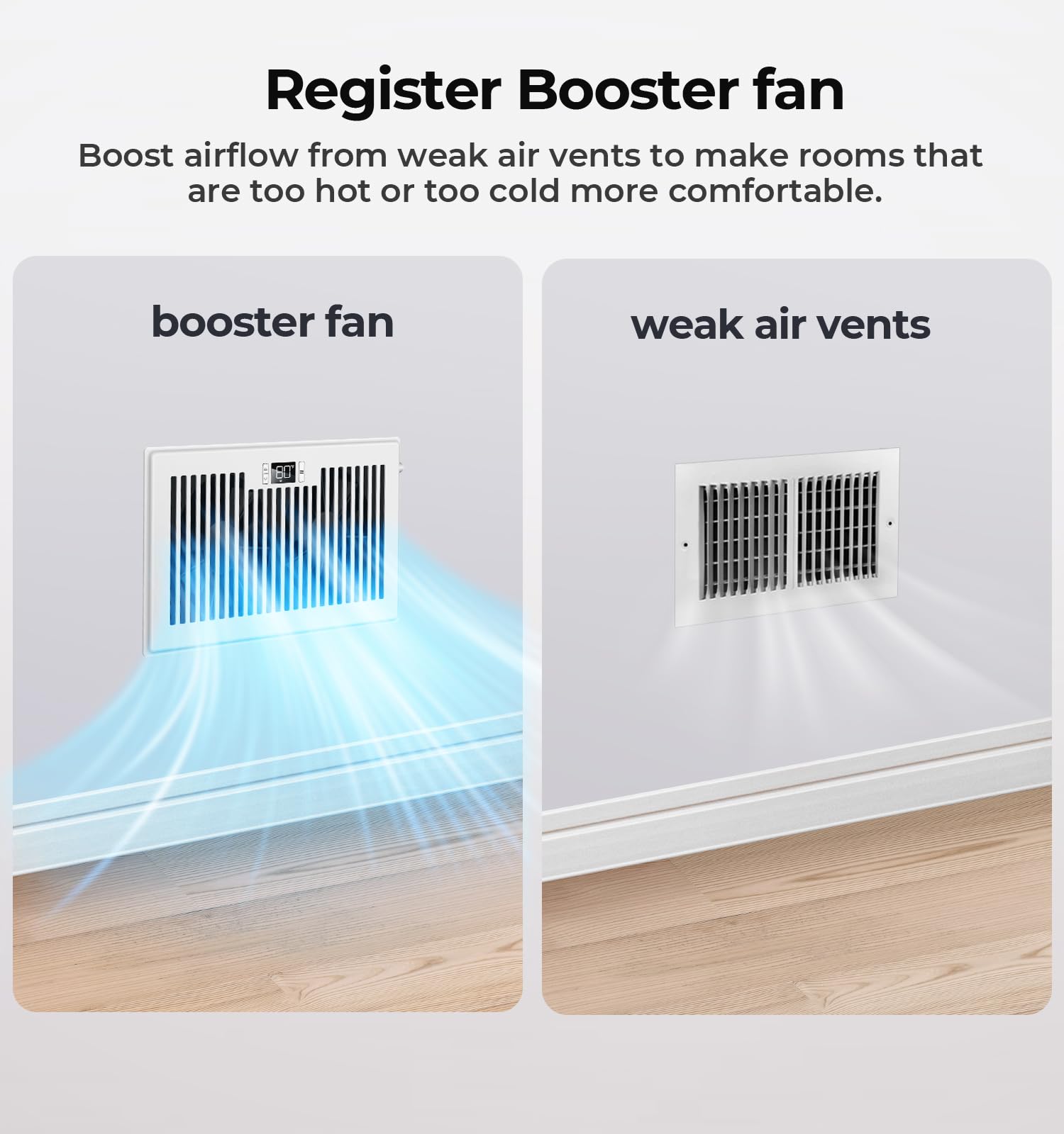 BIOWIND Quiet Register Booster Fan - 10-Speed, Remote Control, 6"x10", White, Model HZD-610-W, Aluminum Material