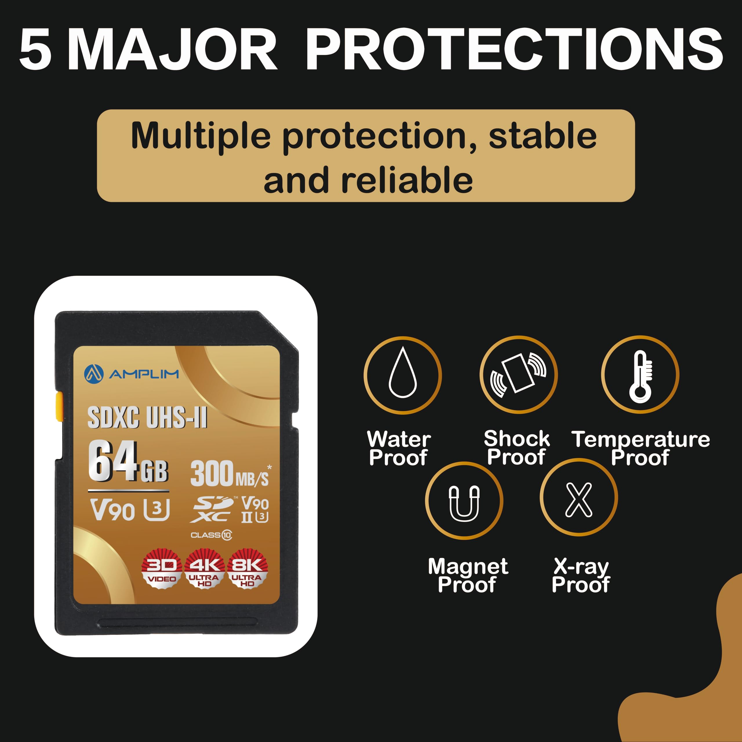 Amplim 64Gb V90 Uhs Ii Sd Sdxc Card, 300Mb/S 2000X Read/Write Lightning Speed Performance, Extreme Read, U3 Secure Digital Memory Storage For Professional Photographer And Videographer