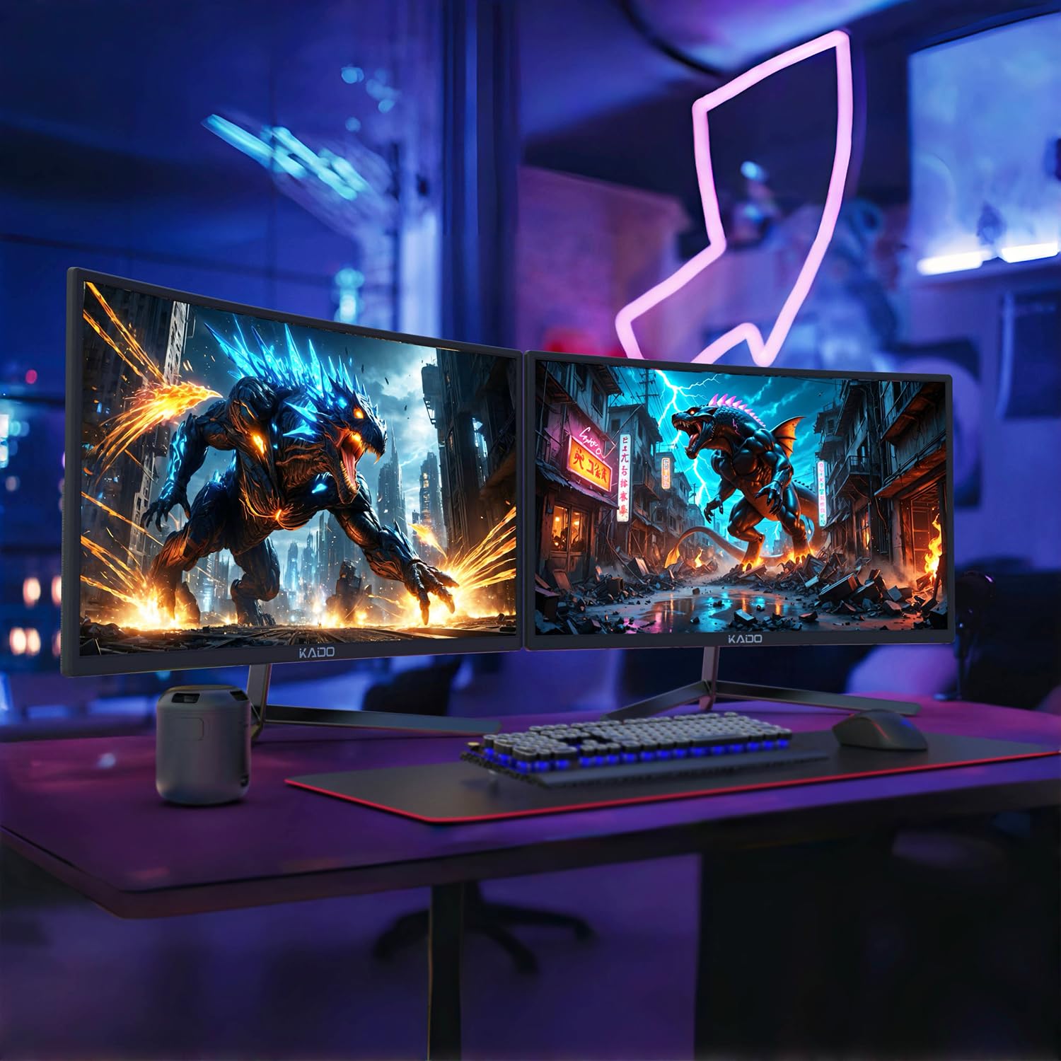 Kado Dual Gaming Monitor Setup - 2-Pack 24 180Hz 1Ms Curved 1500R 1920X1080, Amd Freesync Premium, Panoramic Gaming Multi-View S
