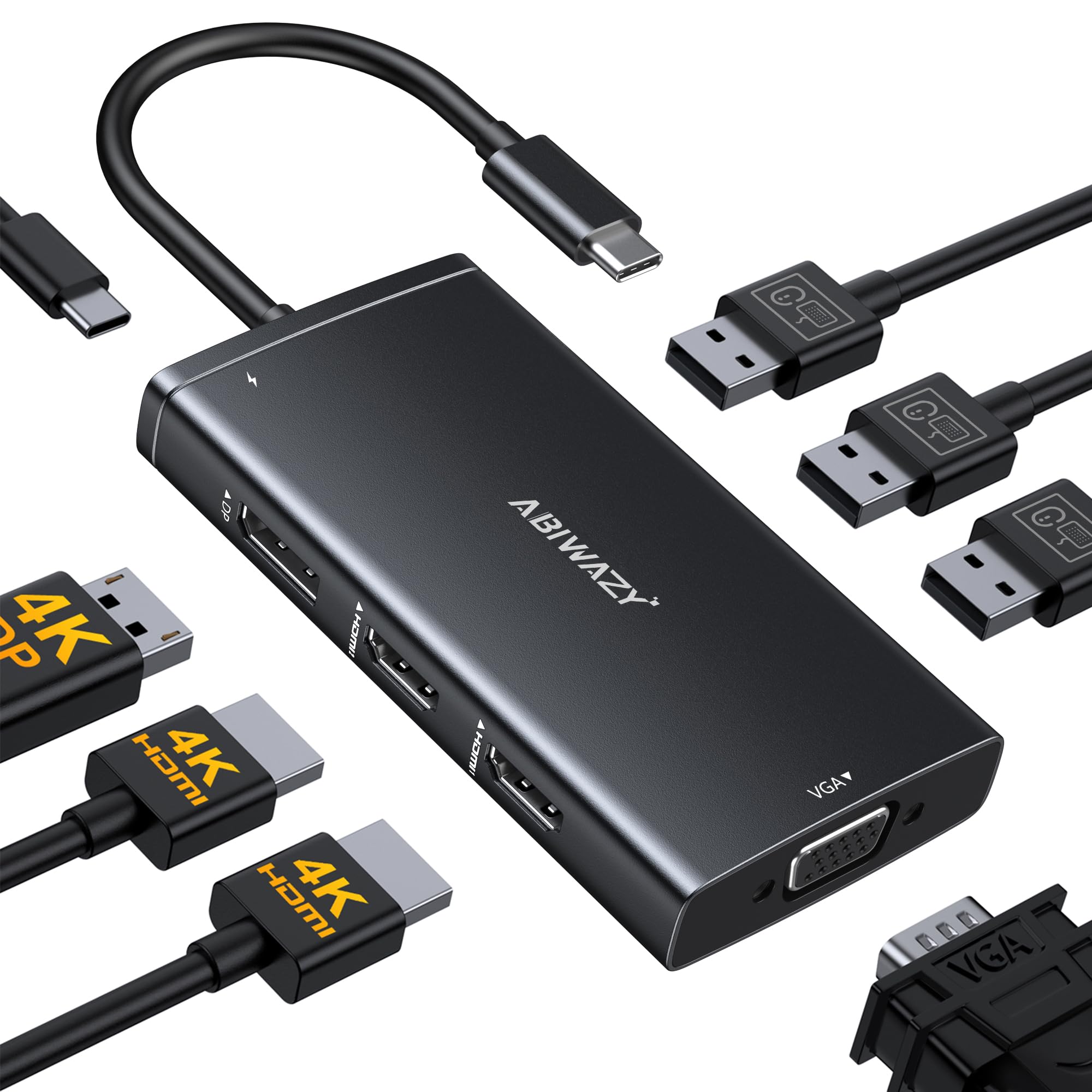 Abiwazy Usb C Docking Station Dual Monitor For Hp Dell Lenovo Thinkpad Surface, 8 In 1 Computer Multiple Monitor Hub Adapter To 